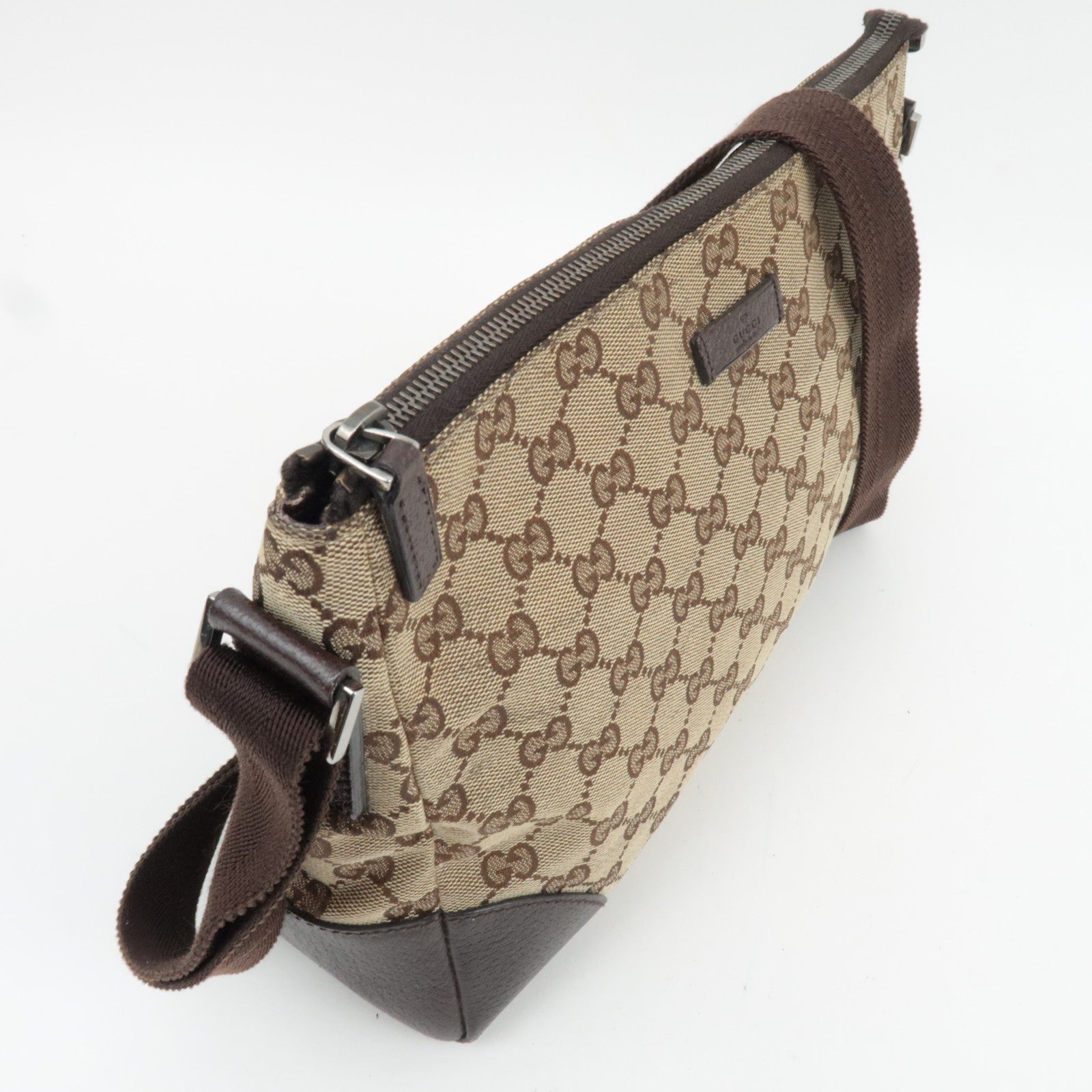 GUCCI Shoulder Bag GG Canvas Leather Beige Brown 114273