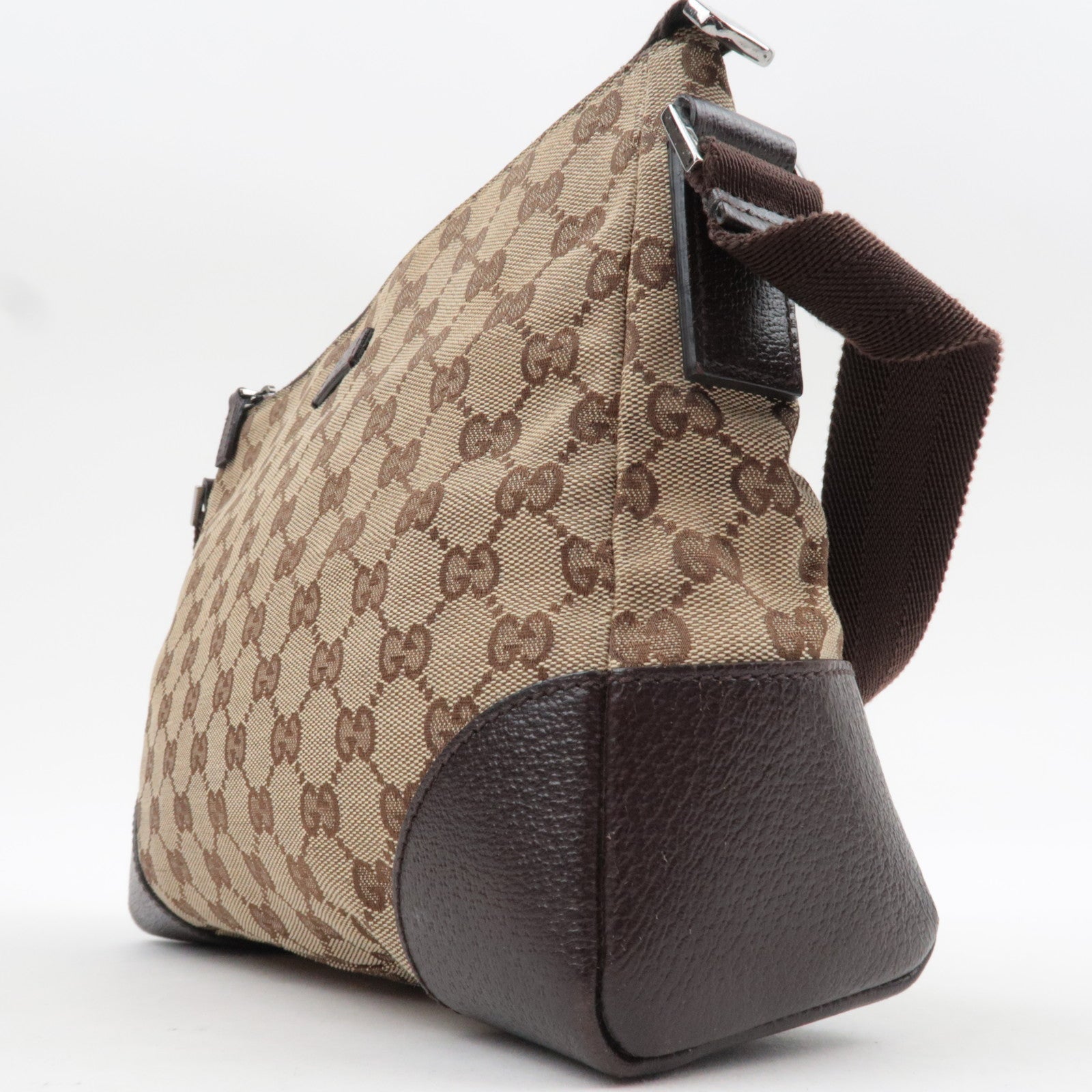 GUCCI Shoulder Bag GG Canvas Leather Beige Brown 114273
