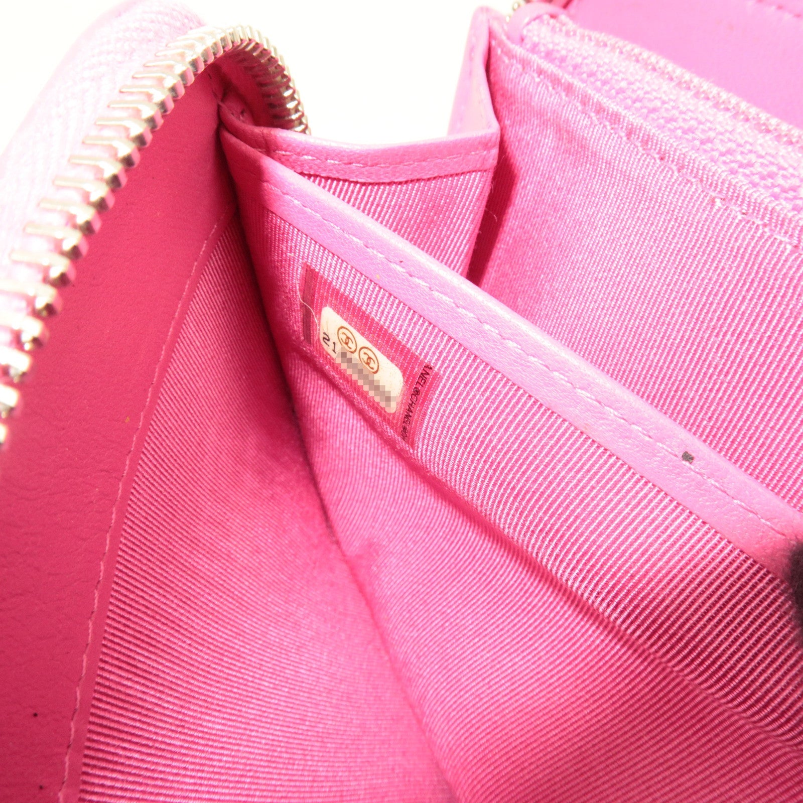 CHANEL Matelasse Round Zipper Long Wallet Lambskin Pink Silver HDW 21082652