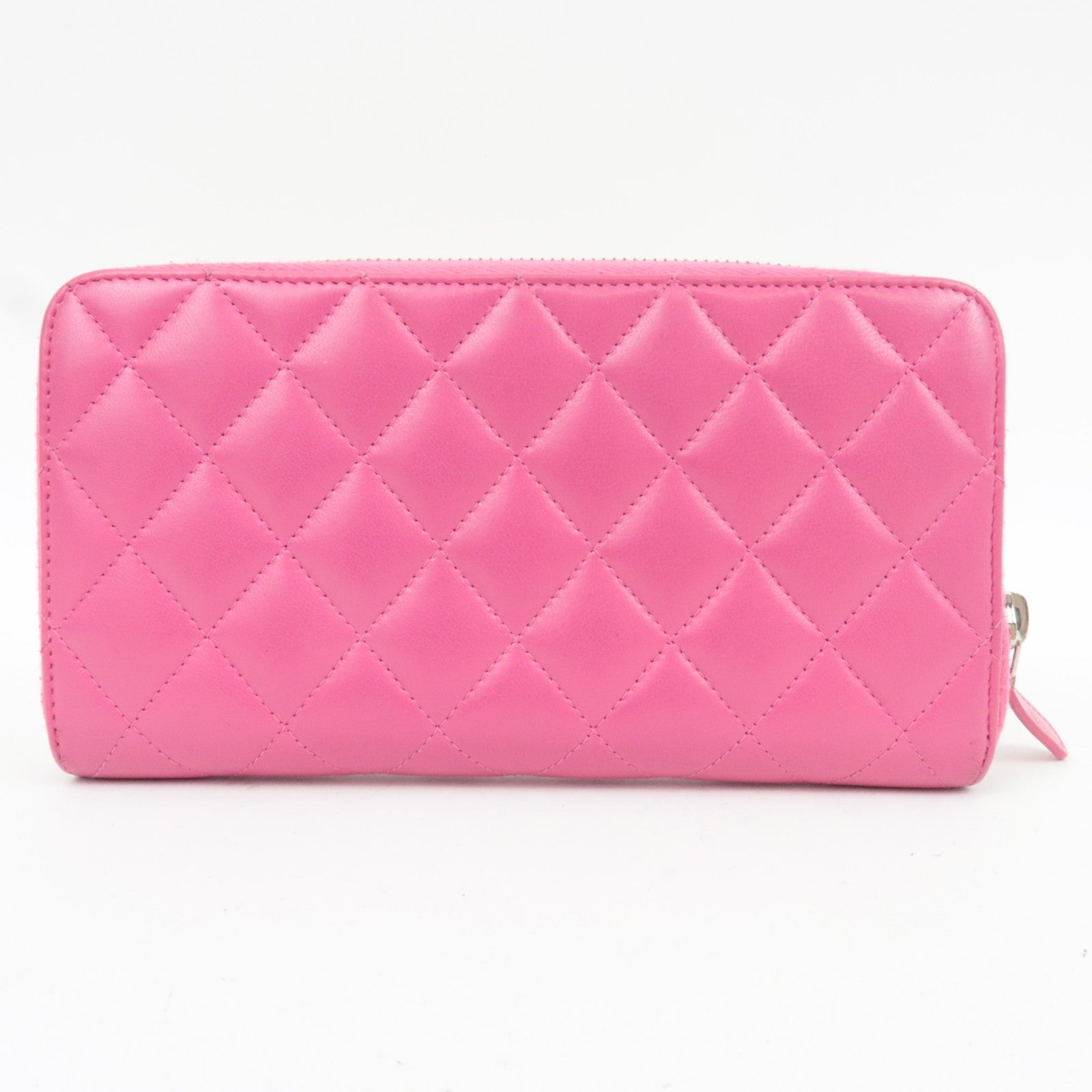 CHANEL Matelasse Round Zipper Long Wallet Lambskin Pink Silver HDW 21082652