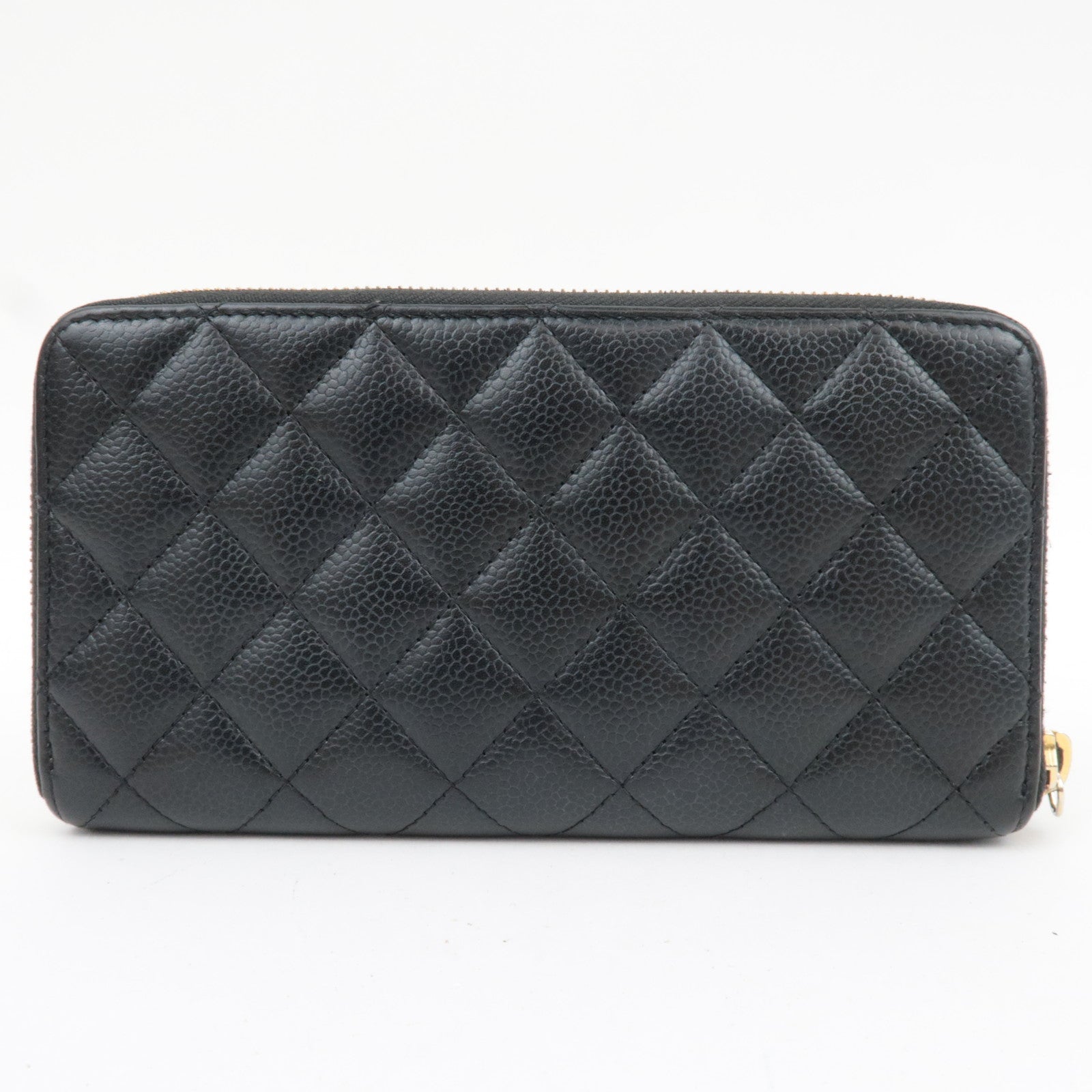 CHANEL Matelasse Round Zipper Long Wallet Caviarskin Black Gold HDW 24615727