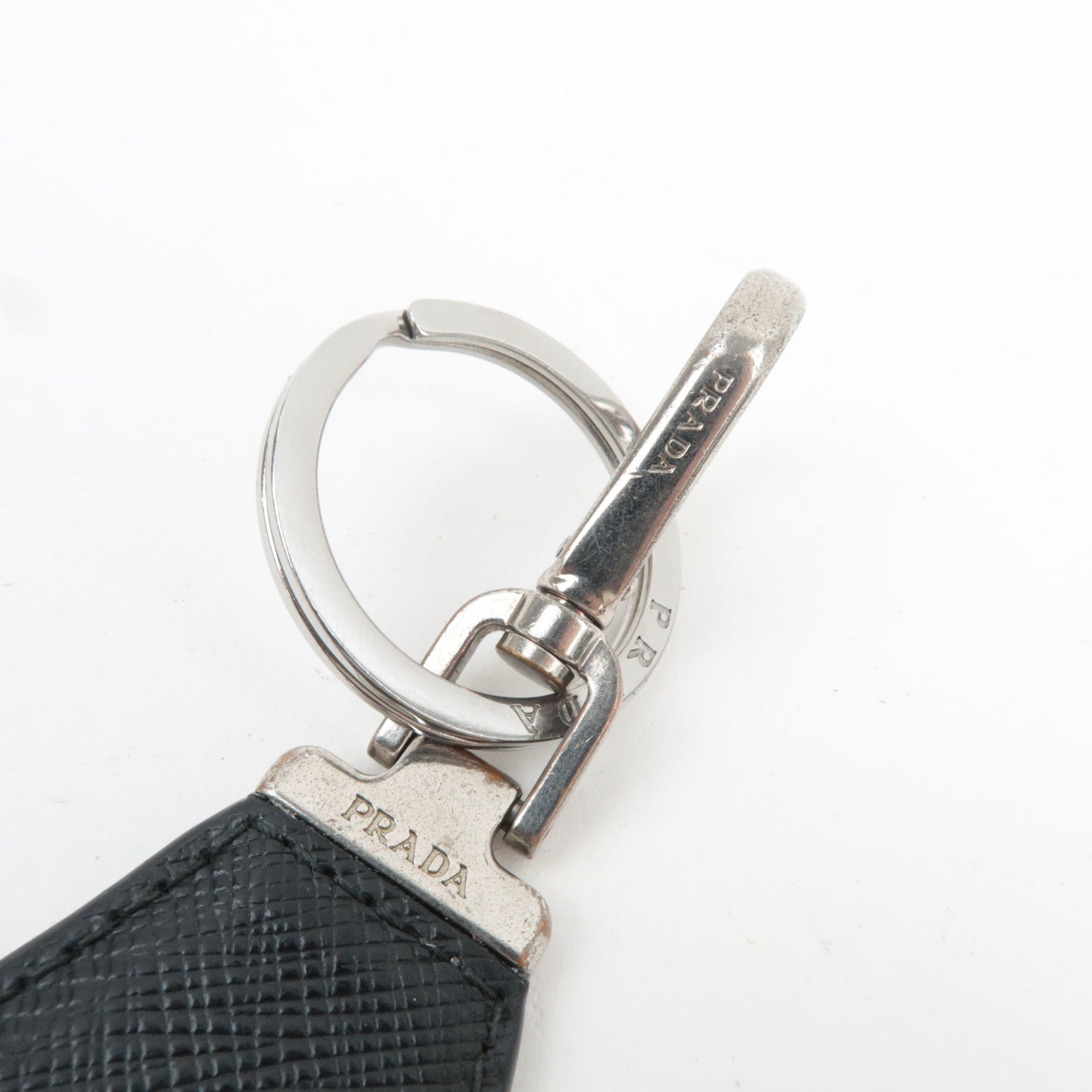 PRADA Saffiano Key Ring Bag Charm Leather Black Silver HDW *Box