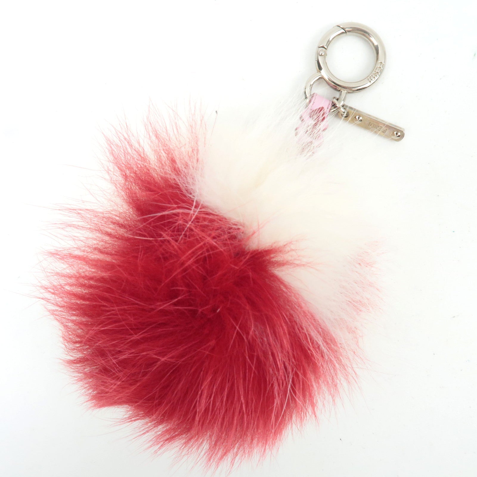 FENDI Heart Studs Pompom Charm Fur White Red Pink82423