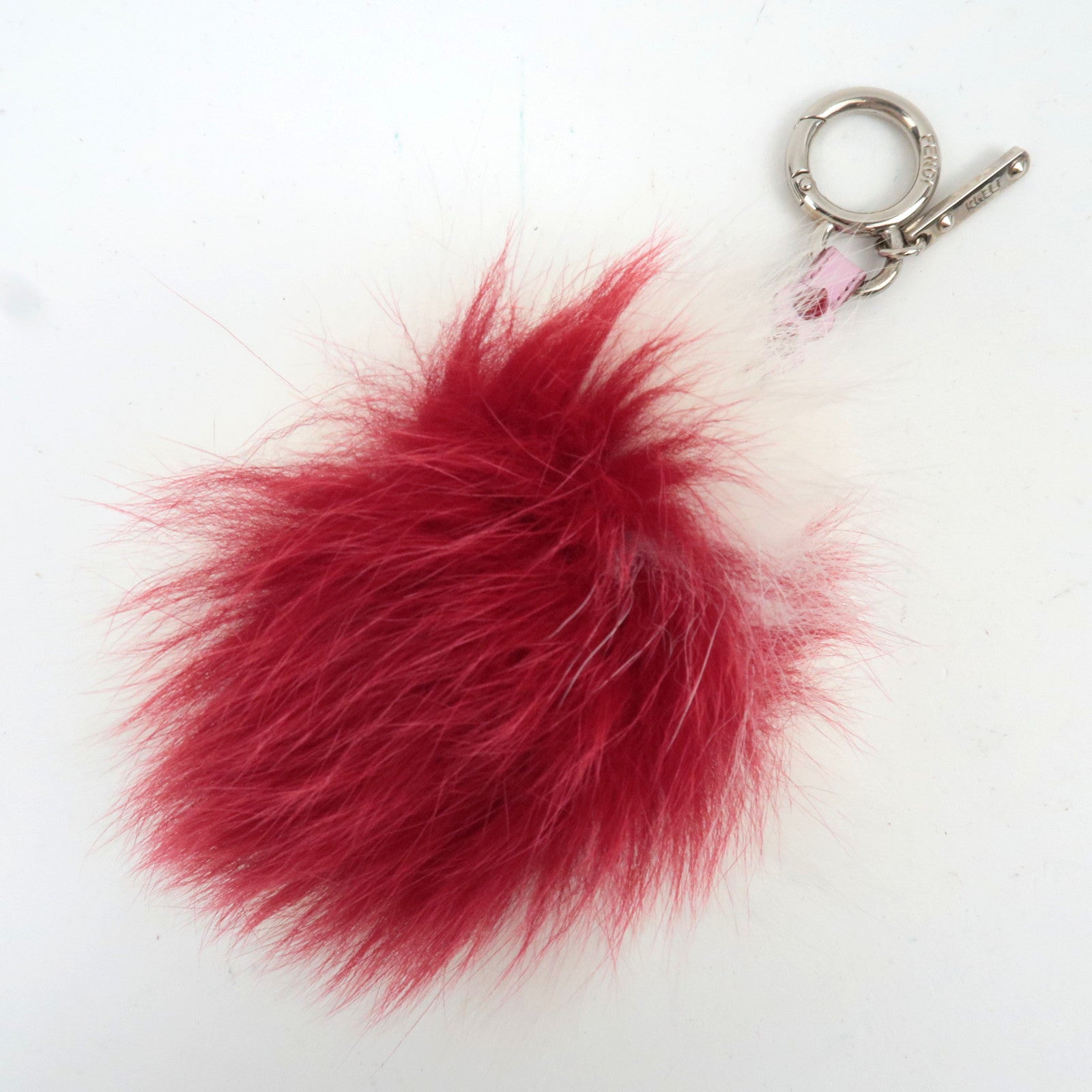 FENDI Heart Studs Pompom Charm Fur White Red Pink