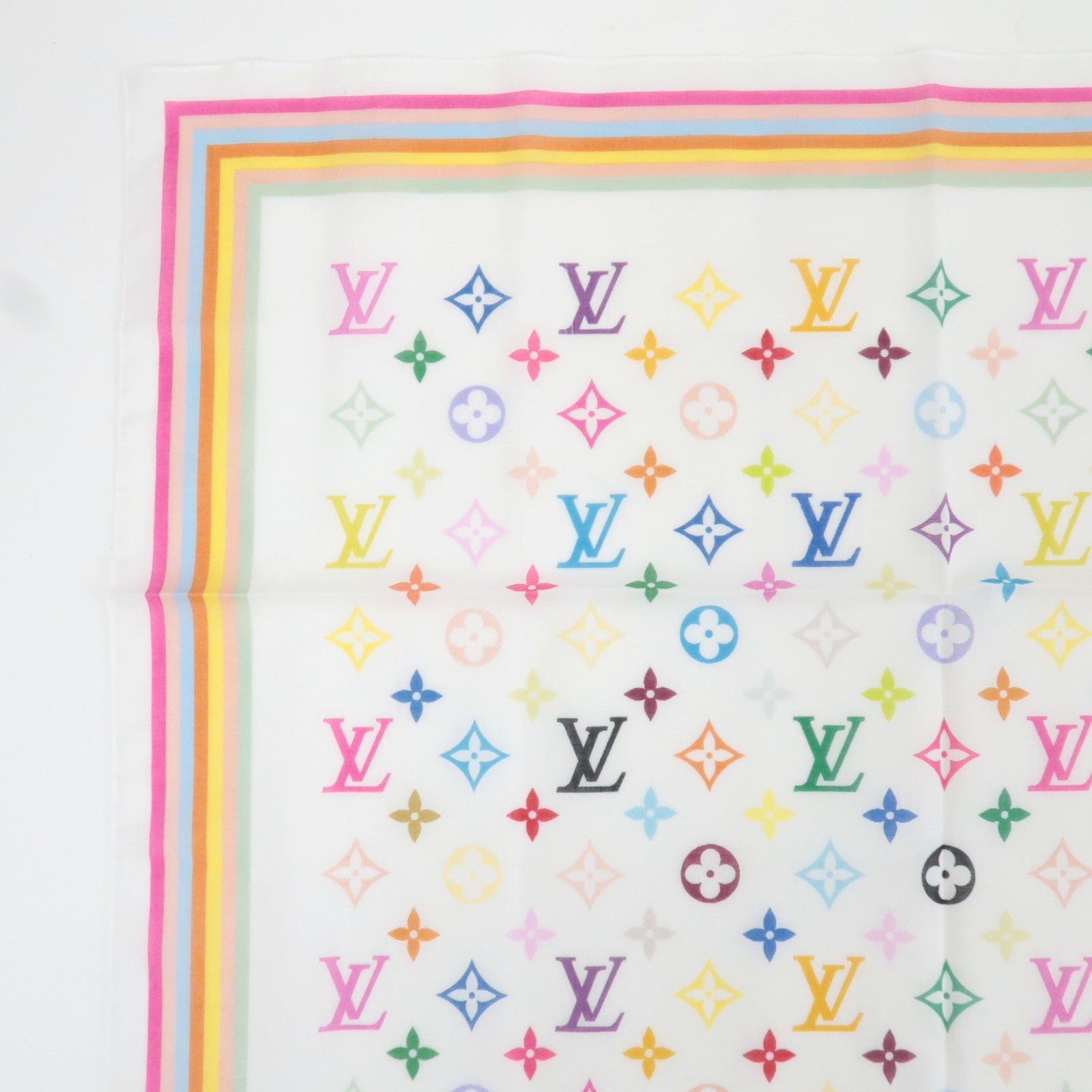 Louis Vuitton Monogram Multicolor Scarf 100% Cotton Blanc M71911