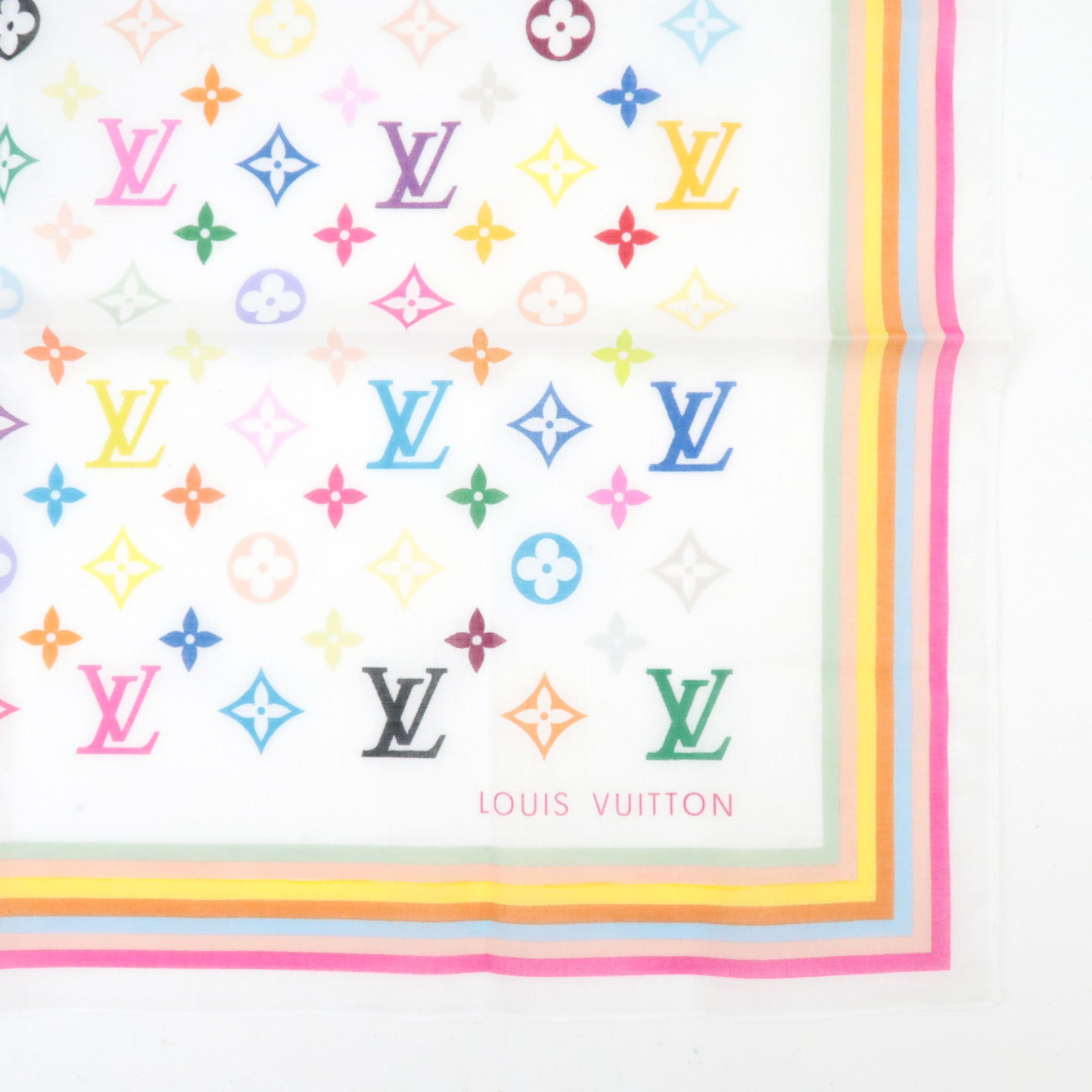 Louis Vuitton Monogram Multicolor Scarf 100% Cotton Blanc M71911