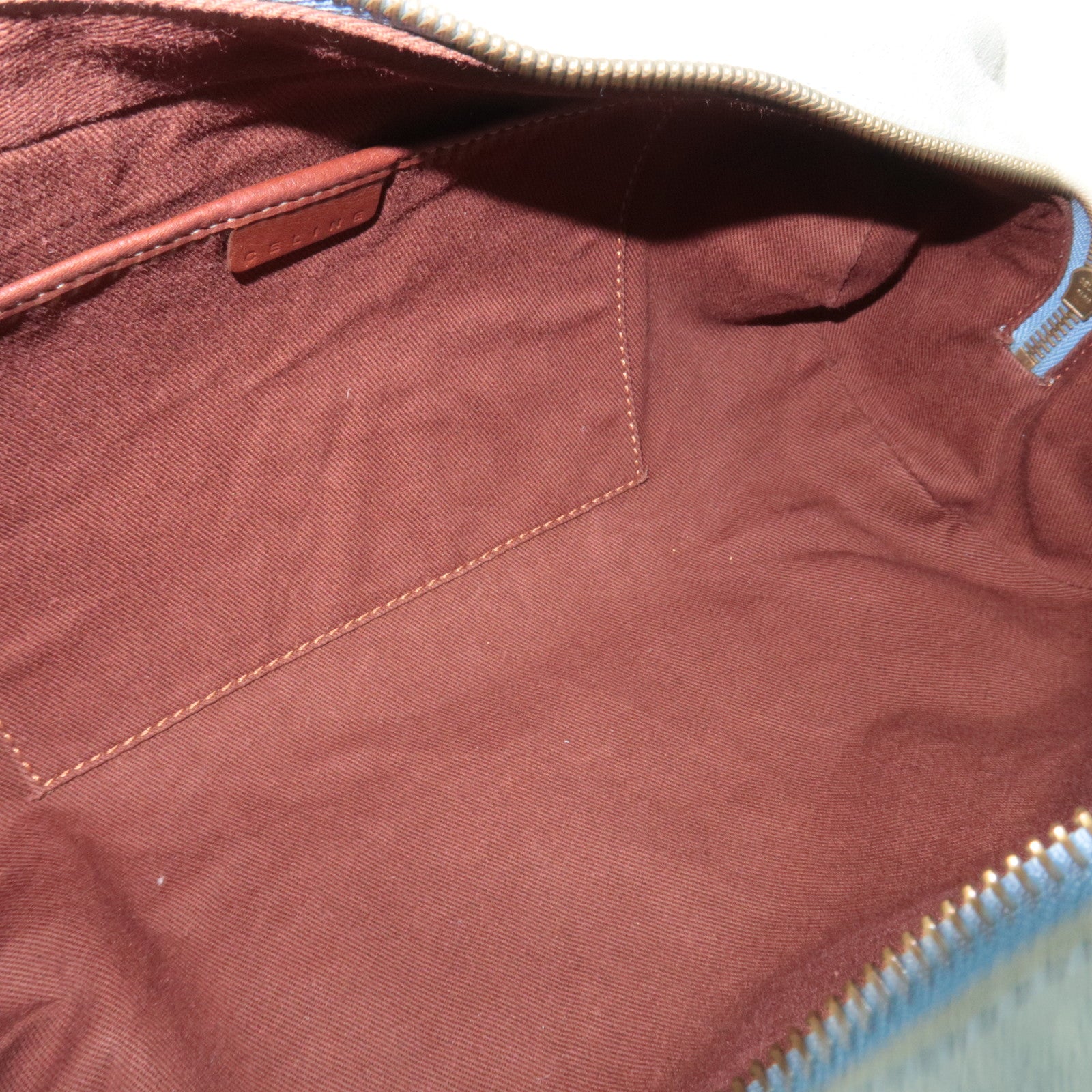 CELINE C Macadam Suede Leather Shoulder Bag Blue Brown