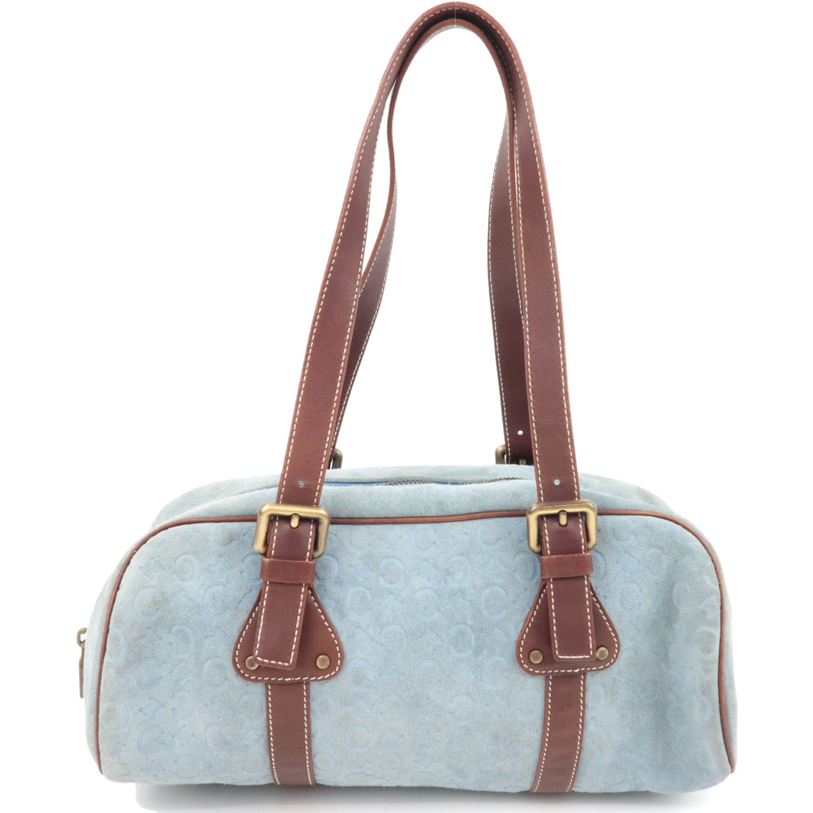 CELINE C Macadam Suede Leather Shoulder Bag Blue Brown82429