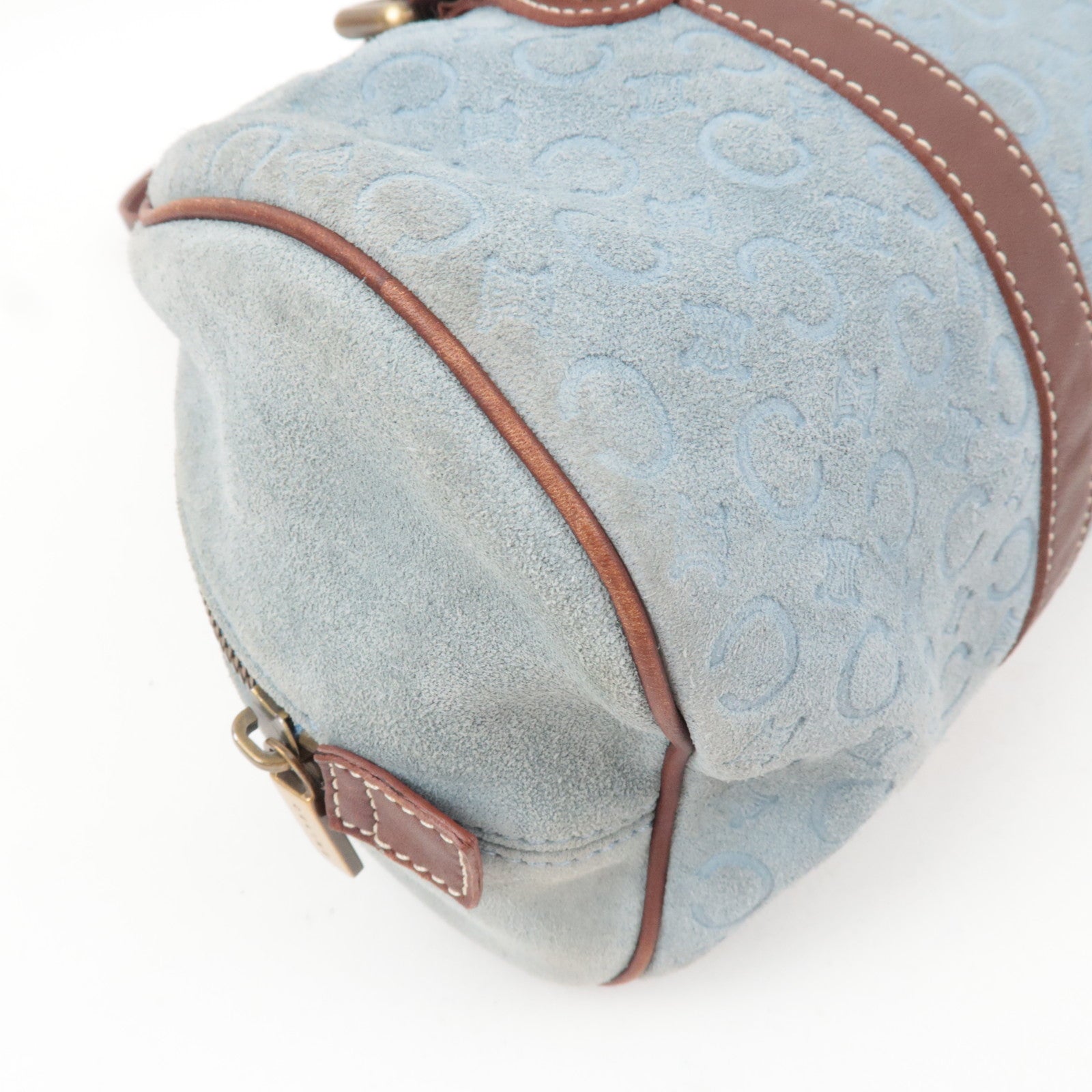 CELINE C Macadam Suede Leather Shoulder Bag Blue Brown