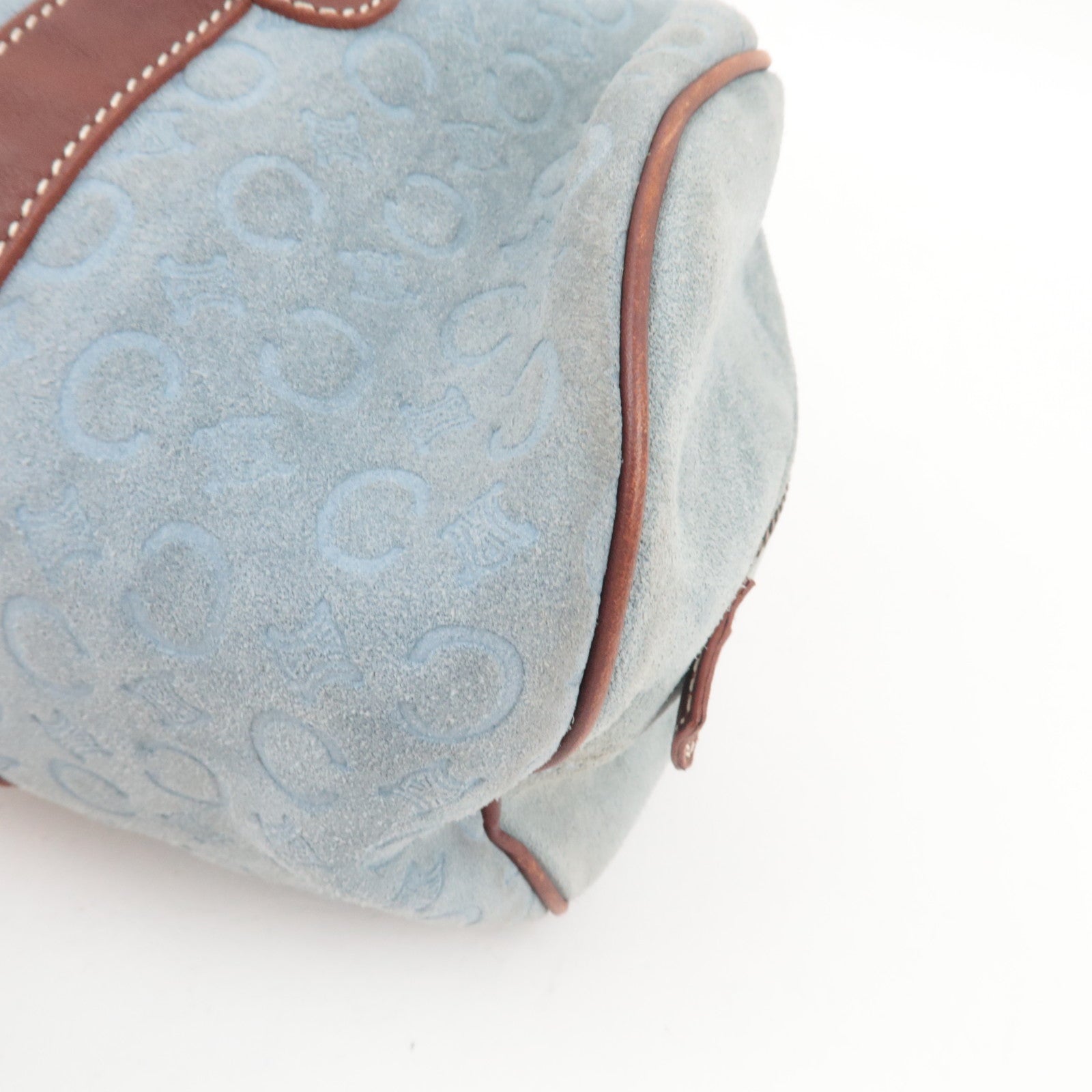 CELINE C Macadam Suede Leather Shoulder Bag Blue Brown