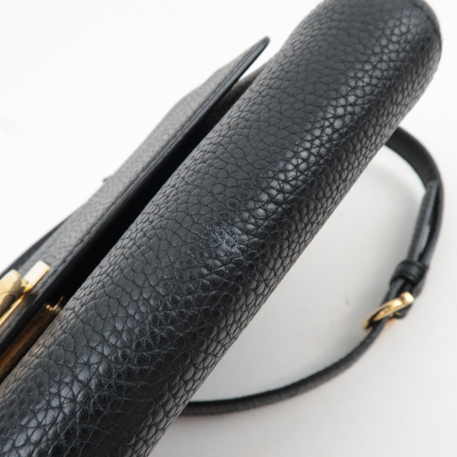 Ferragamo Gancini 2Way Leather Shoulder Bag Black Gold HDW