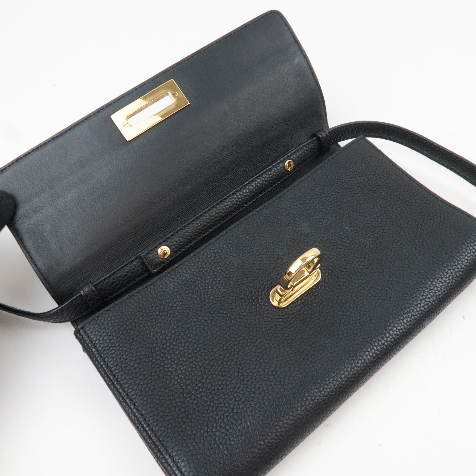 Ferragamo Gancini 2Way Leather Shoulder Bag Black Gold HDW