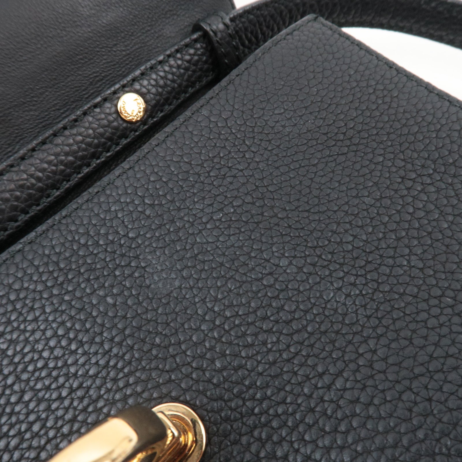 Ferragamo Gancini 2Way Leather Shoulder Bag Black Gold HDW