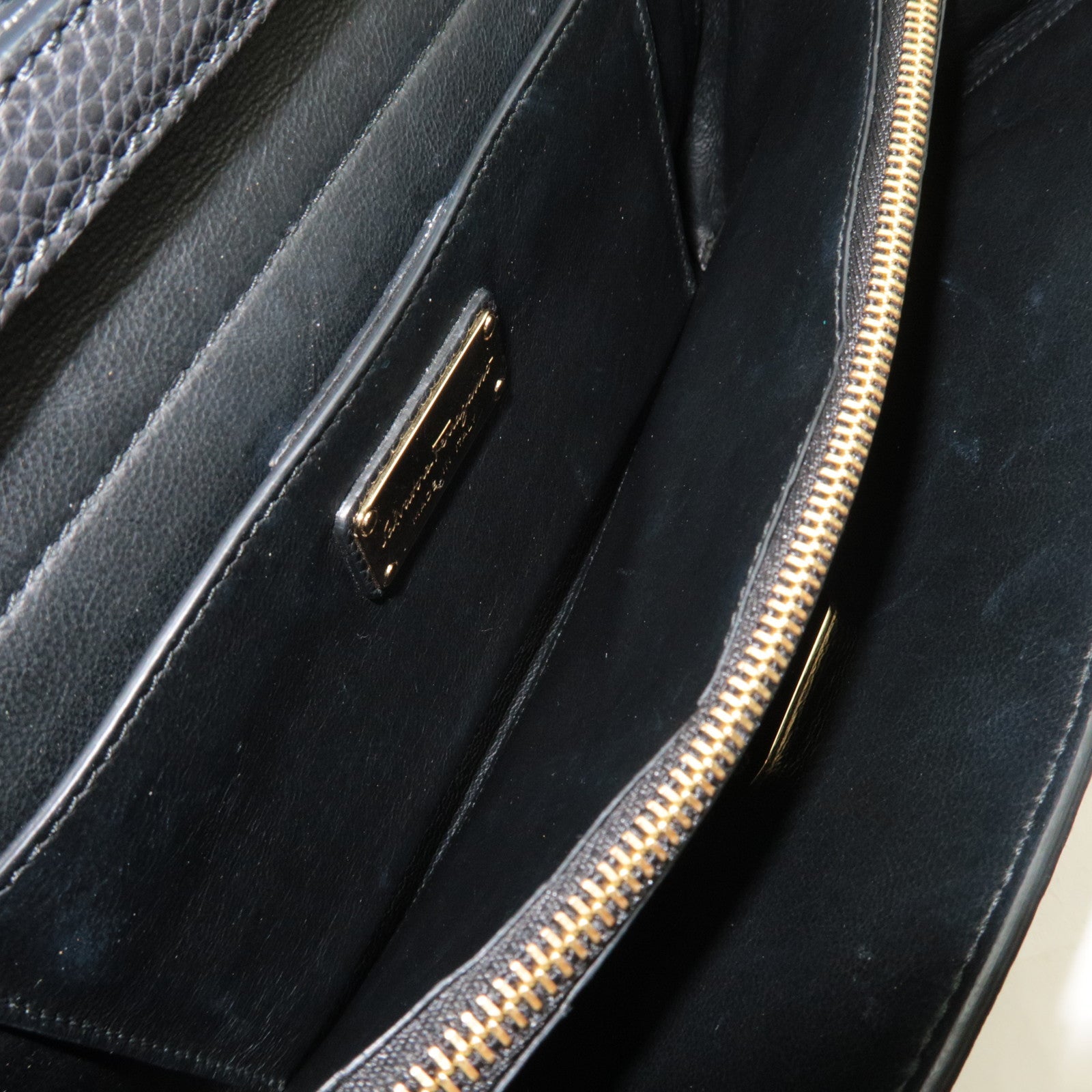 Ferragamo Gancini 2Way Leather Shoulder Bag Black Gold HDW