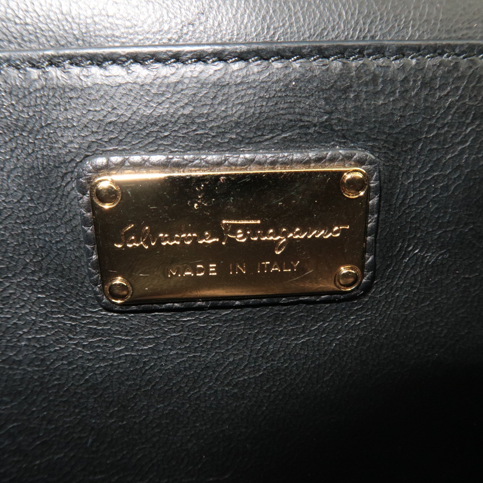 Ferragamo Gancini 2Way Leather Shoulder Bag Black Gold HDW