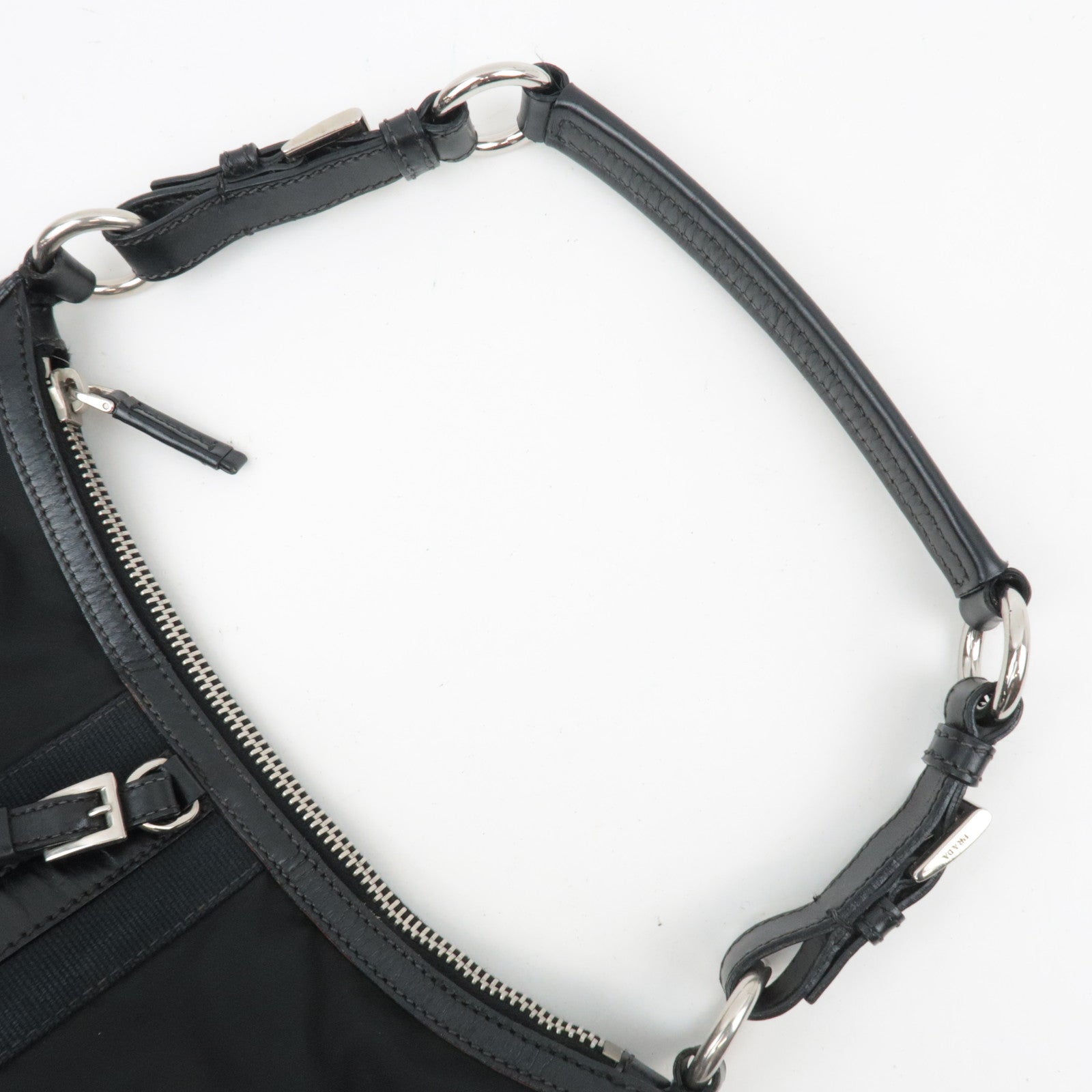 PRADA Shoulder Bag Nylon Leather Black *Name tag
