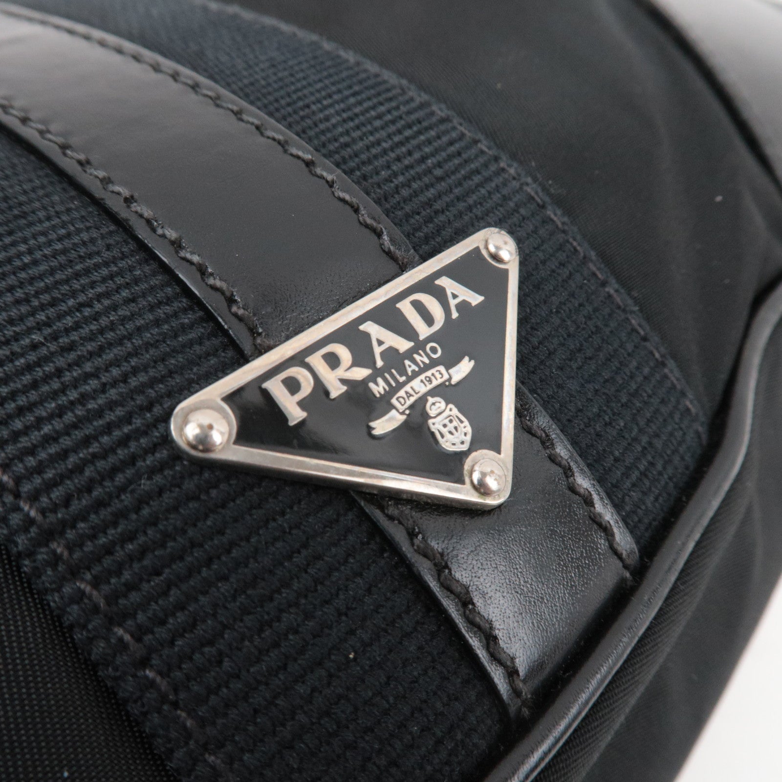 PRADA Shoulder Bag Nylon Leather Black *Name tag