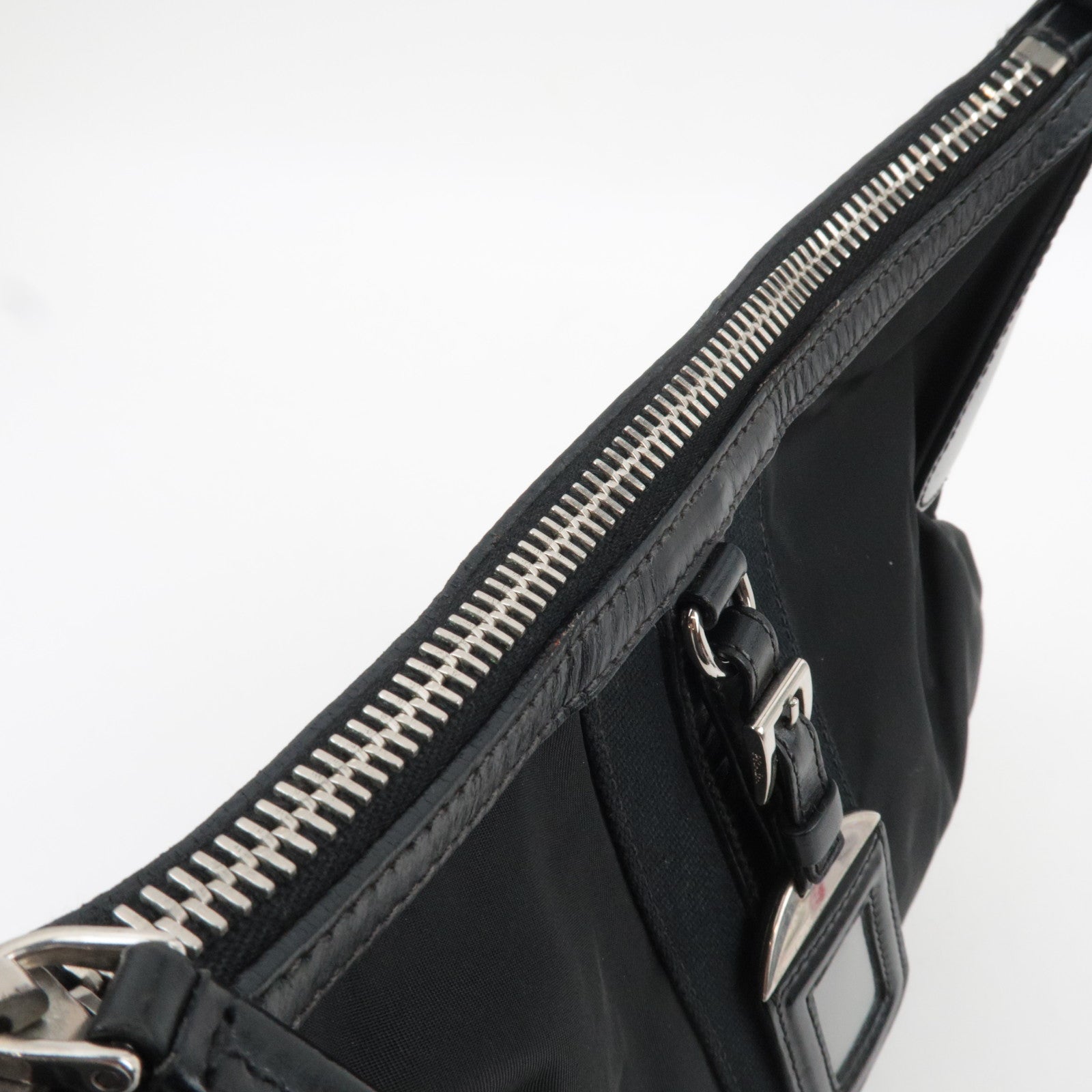 PRADA Shoulder Bag Nylon Leather Black *Name tag