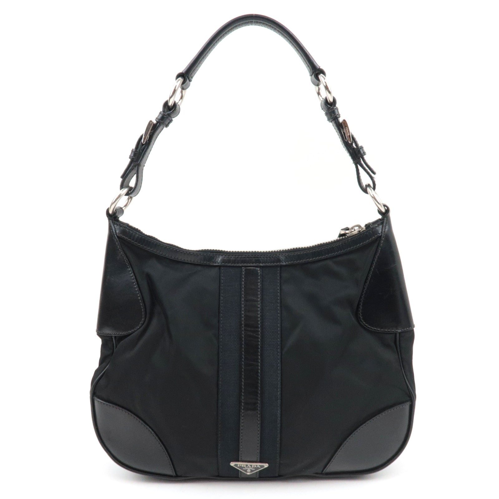 PRADA Shoulder Bag Nylon Leather Black *Name tag