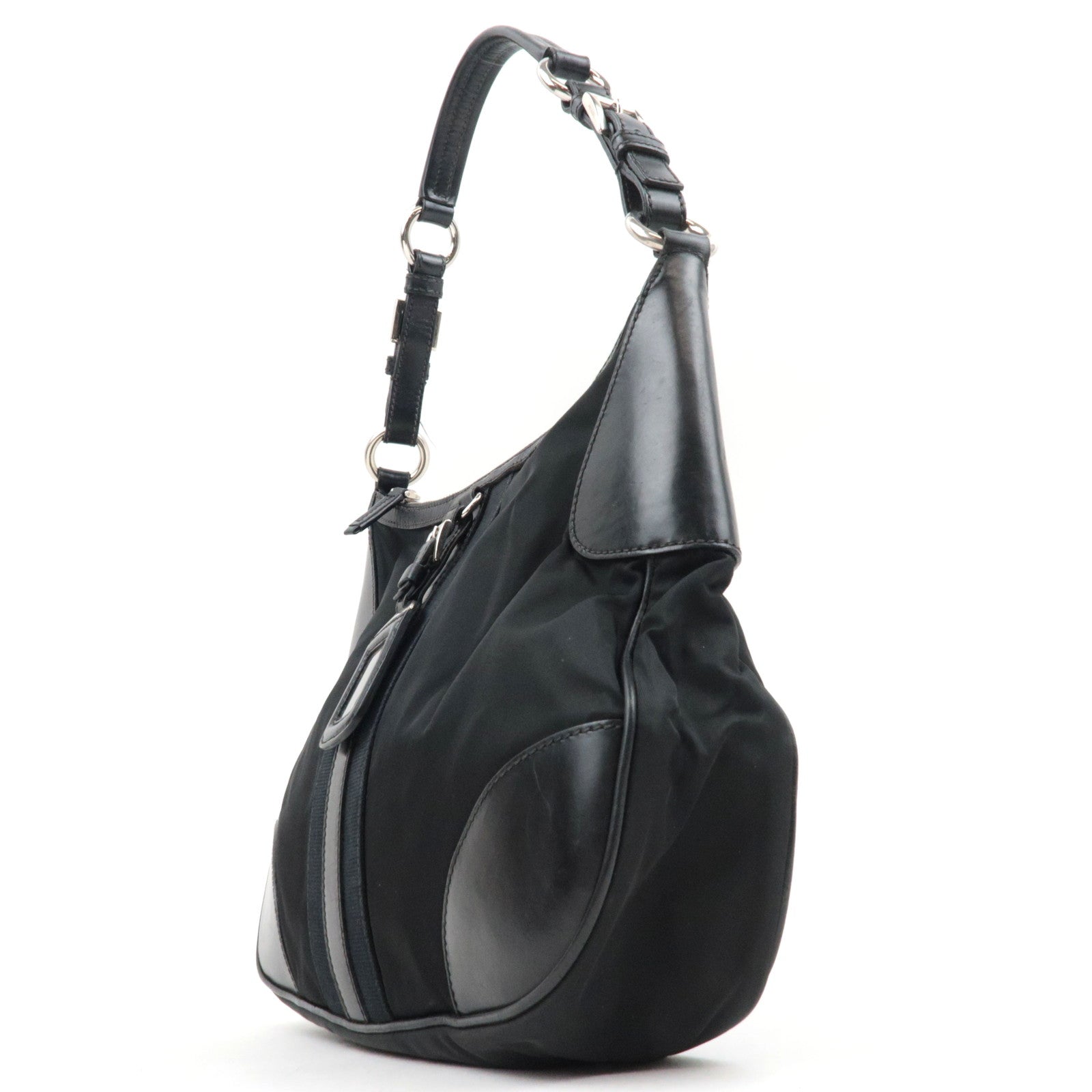 PRADA Shoulder Bag Nylon Leather Black *Name tag