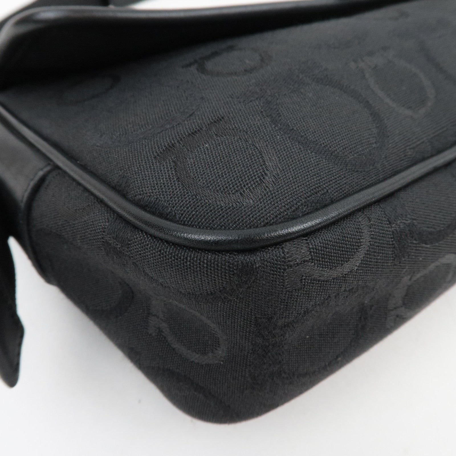 Ferragamo Gancini Shoulder Bag Canvas Leather Black close-up view of material and structure.