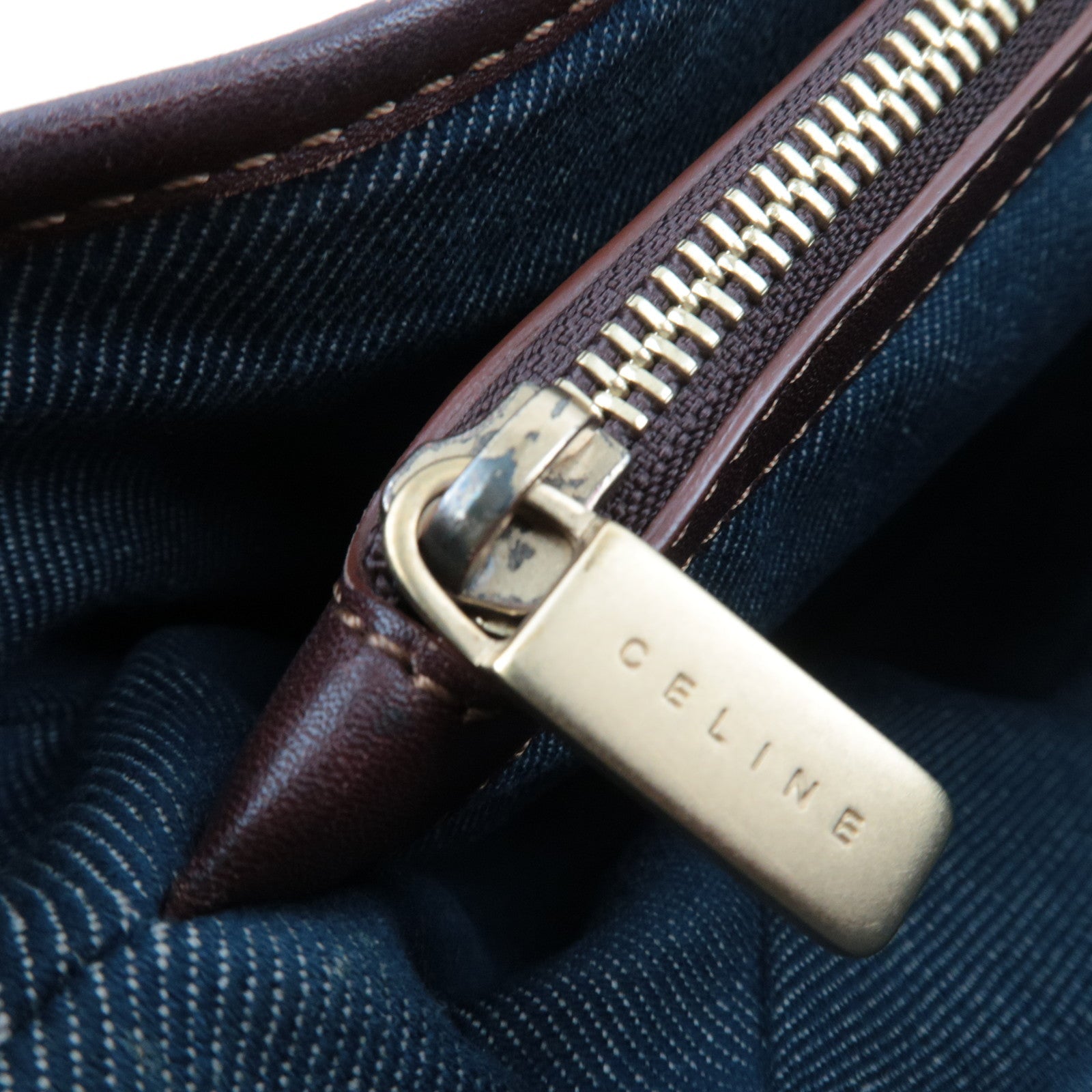 CELINE Macadam Boogie Denim Leather Hand Bag Blue