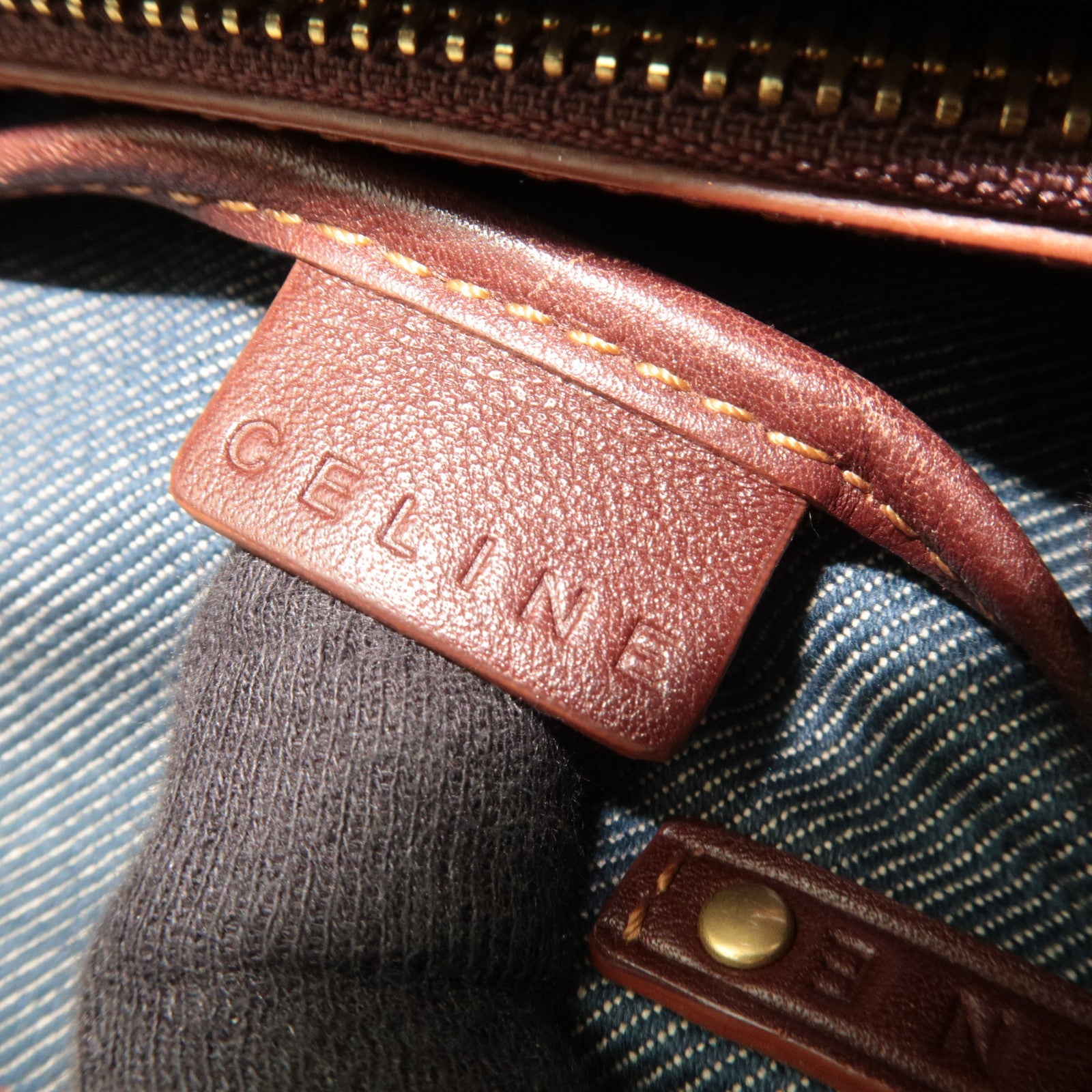 CELINE Macadam Boogie Denim Leather Hand Bag Blue