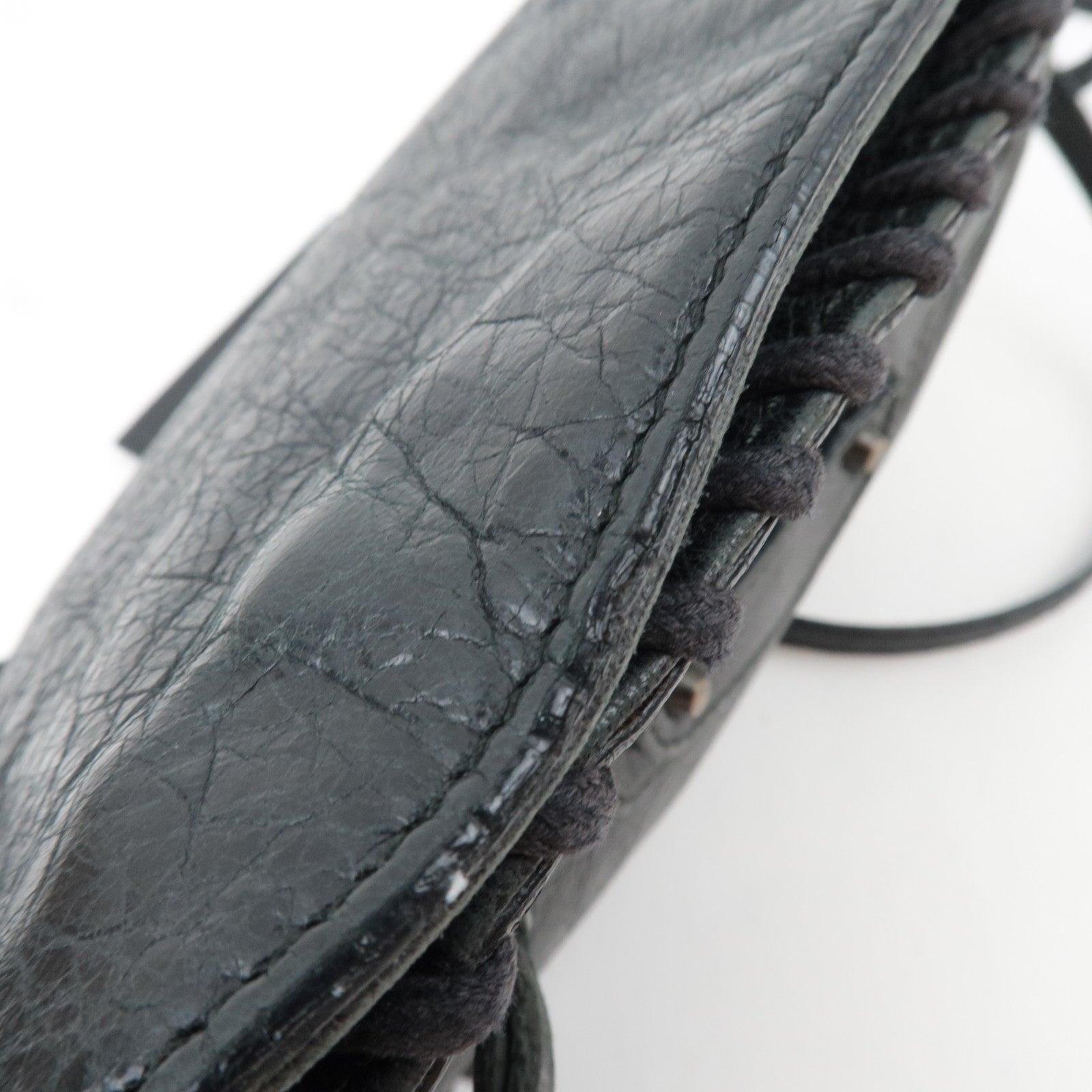 BALENCIAGA The Stitch Leather Shoulder Bag Black *Strap, Mirror