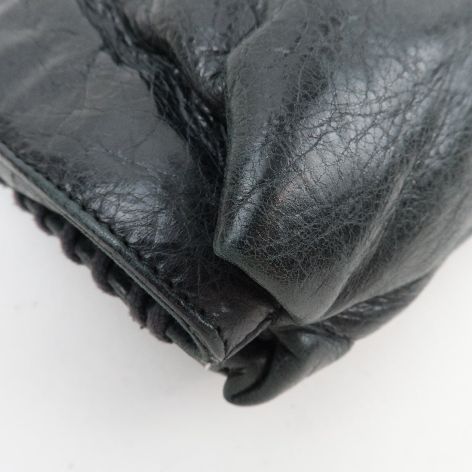 BALENCIAGA The Stitch Leather Shoulder Bag Black *Strap, Mirror