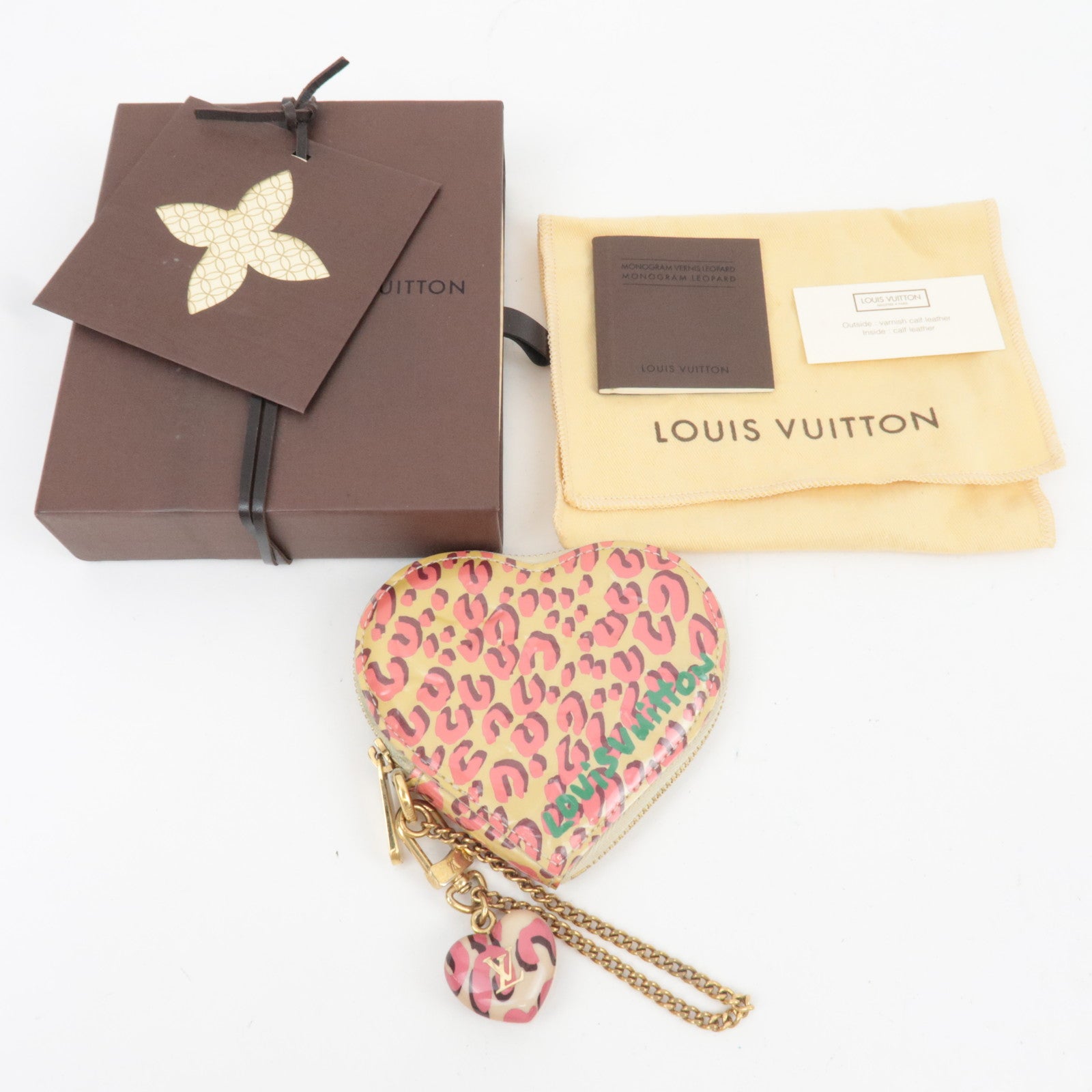 Louis Vuitton Monogram Vernis Leopard Porte Monnaie Coeur Coin Case Broncorail M91473 TS4120 *Box, Dust bag