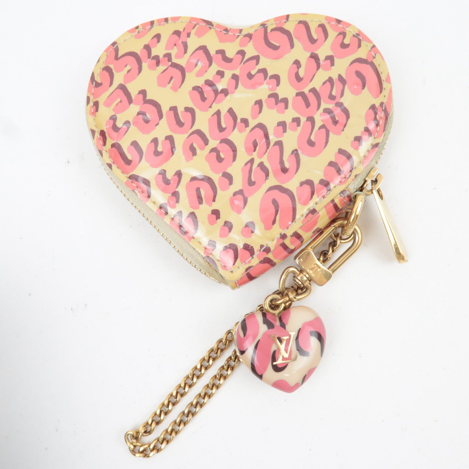 Louis Vuitton Monogram Vernis Leopard Porte Monnaie Coeur Coin Case Broncorail M91473 TS4120 *Box, Dust bag