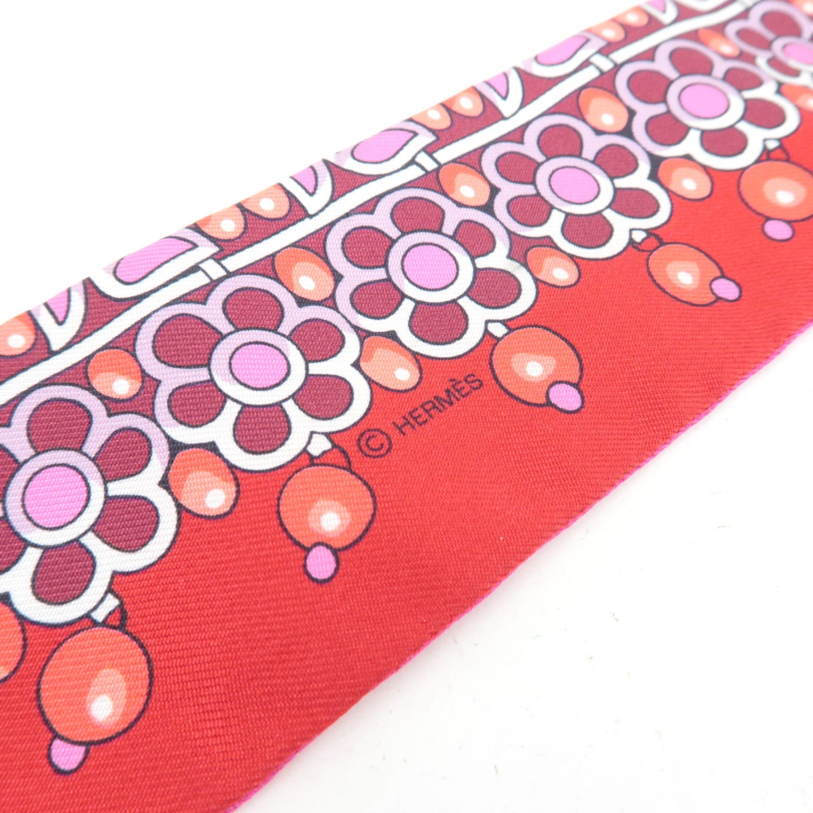 HERMES Twilly Scarf Parures Des MAHARAJA 100% Silk Pink Red *Box