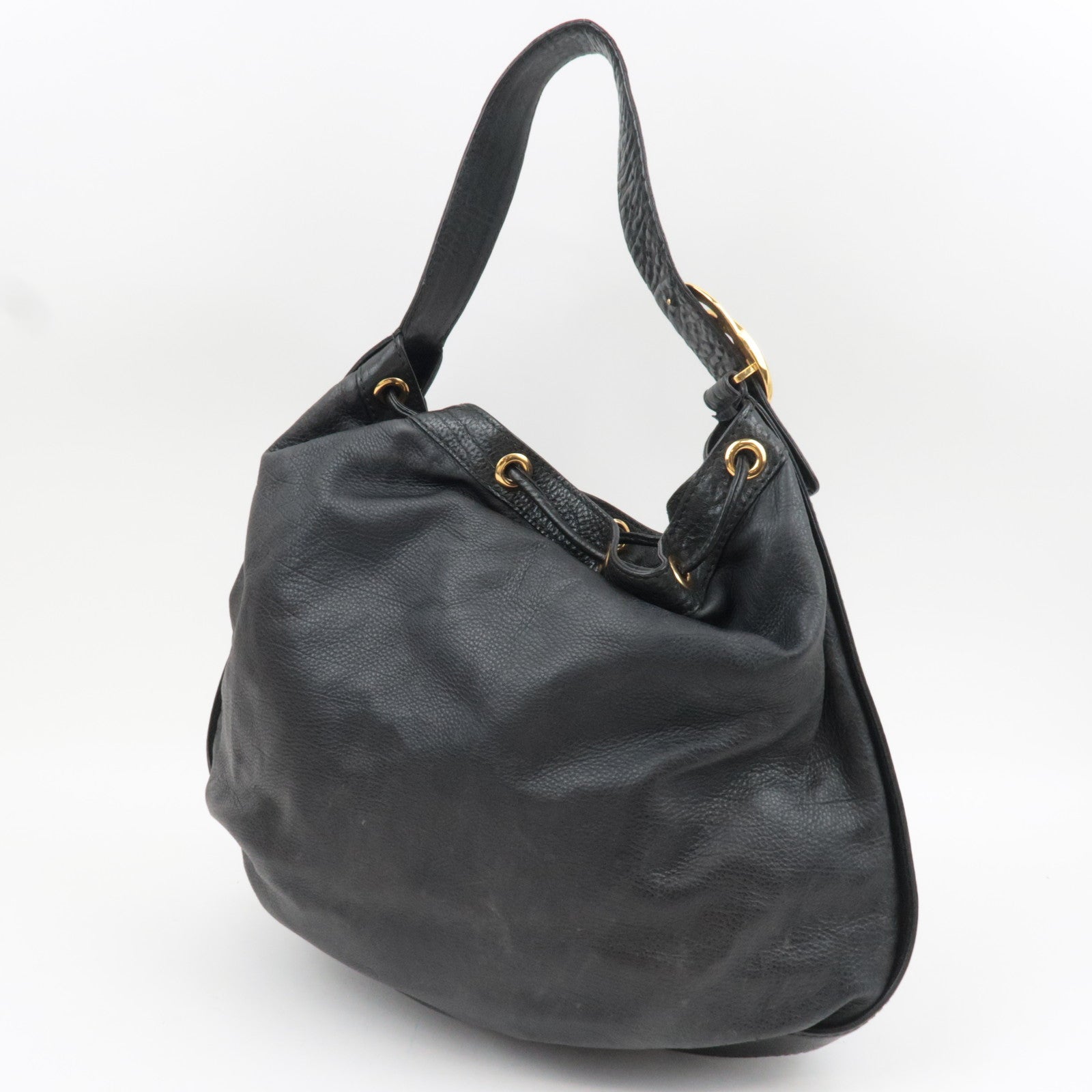 GUCCI Interlocking G Shoulder Bag Leather Black 223951