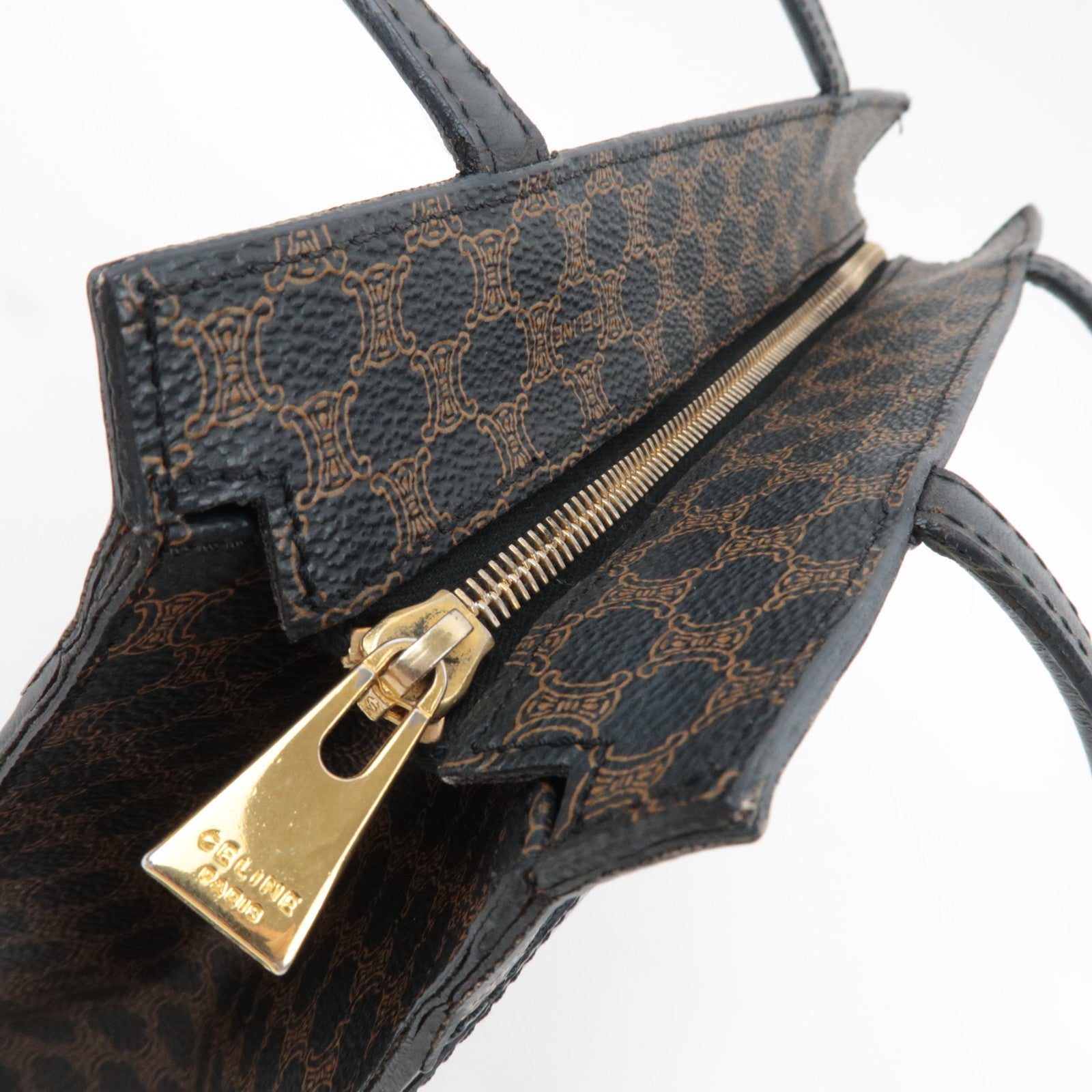 CELINE Macadam Tote Bag PVC Leather Black Brown