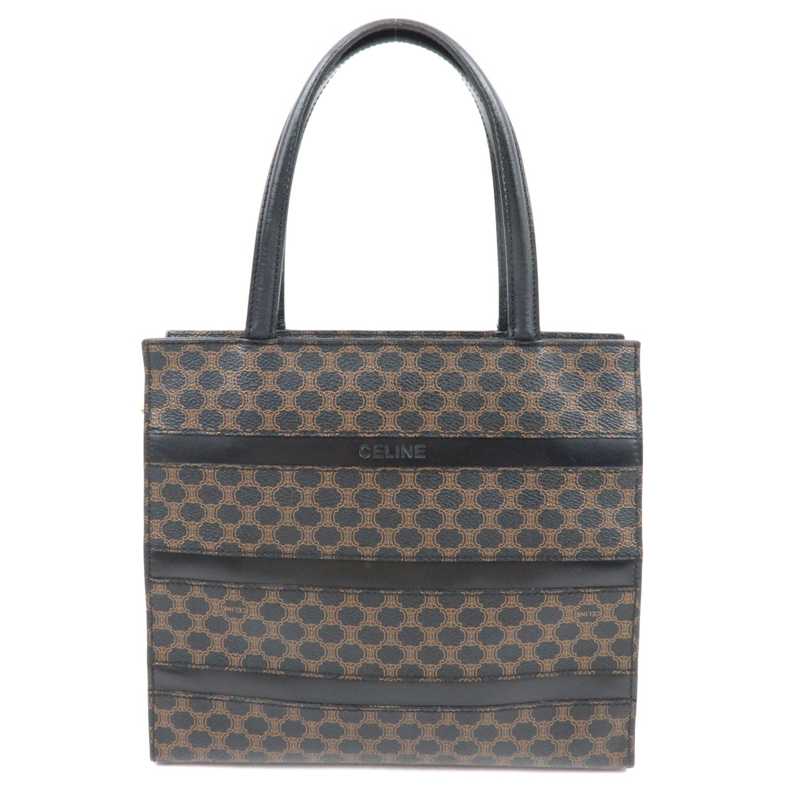 CELINE Macadam Tote Bag PVC Leather Black Brown   82492