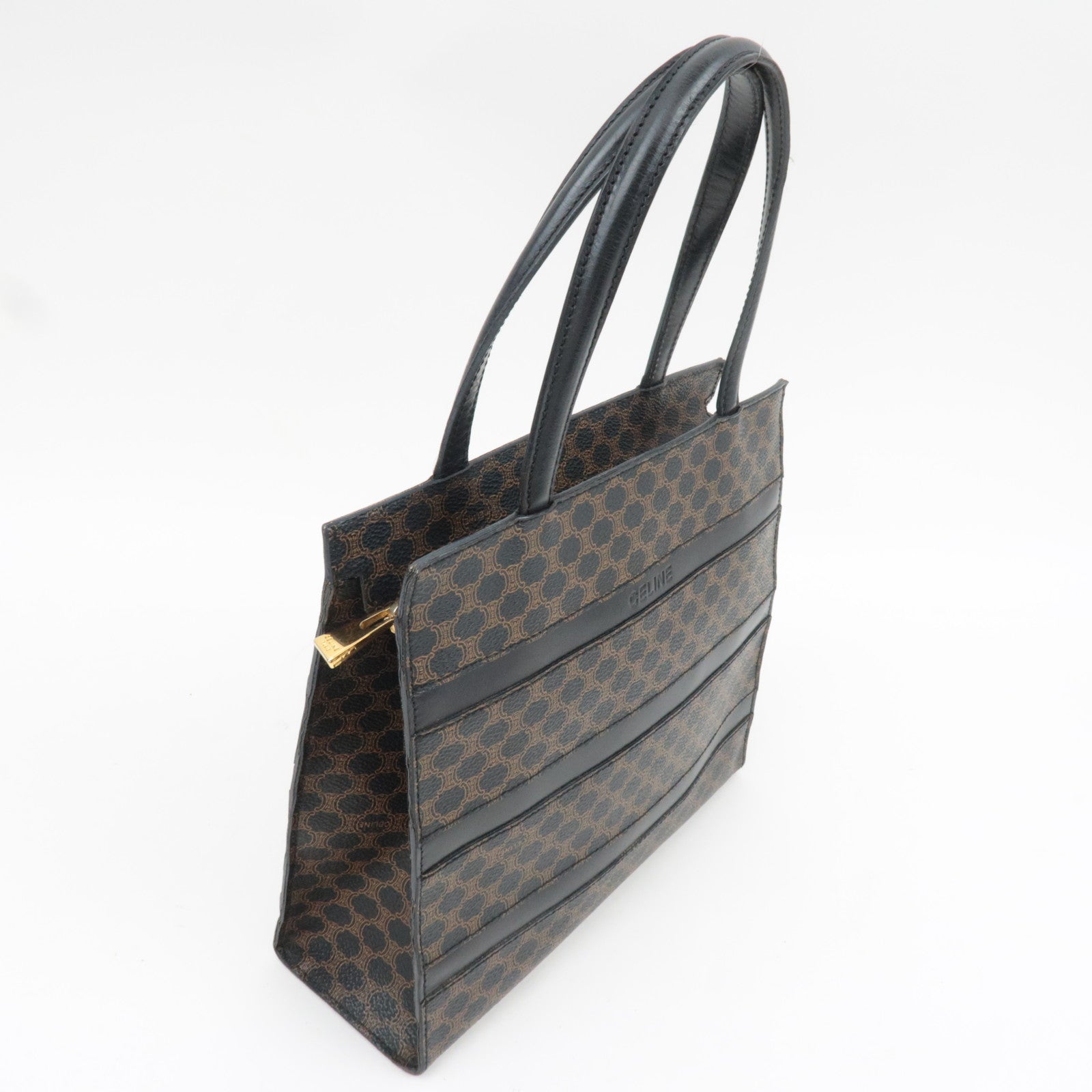 CELINE Macadam Tote Bag PVC Leather Black Brown