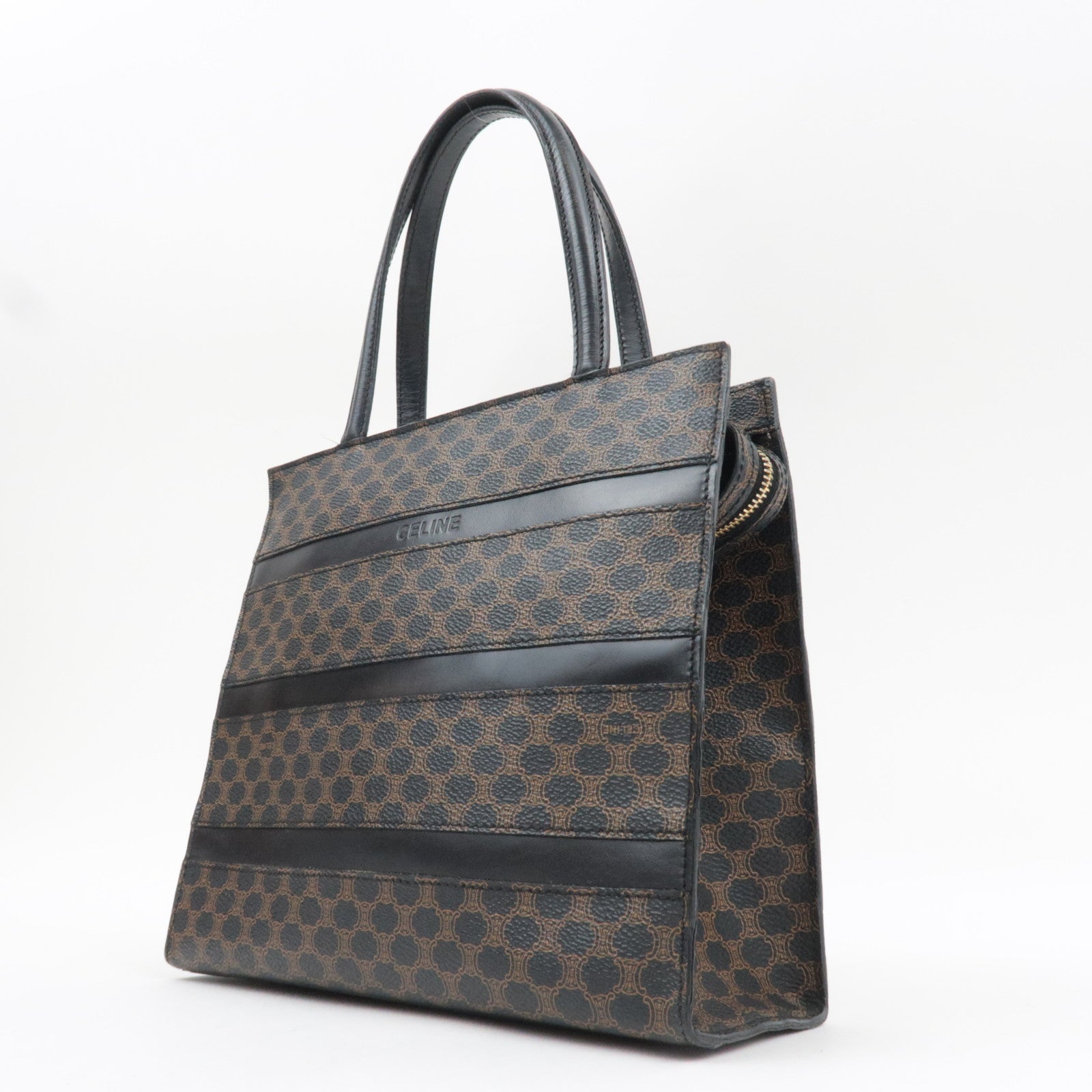 CELINE Macadam Tote Bag PVC Leather Black Brown