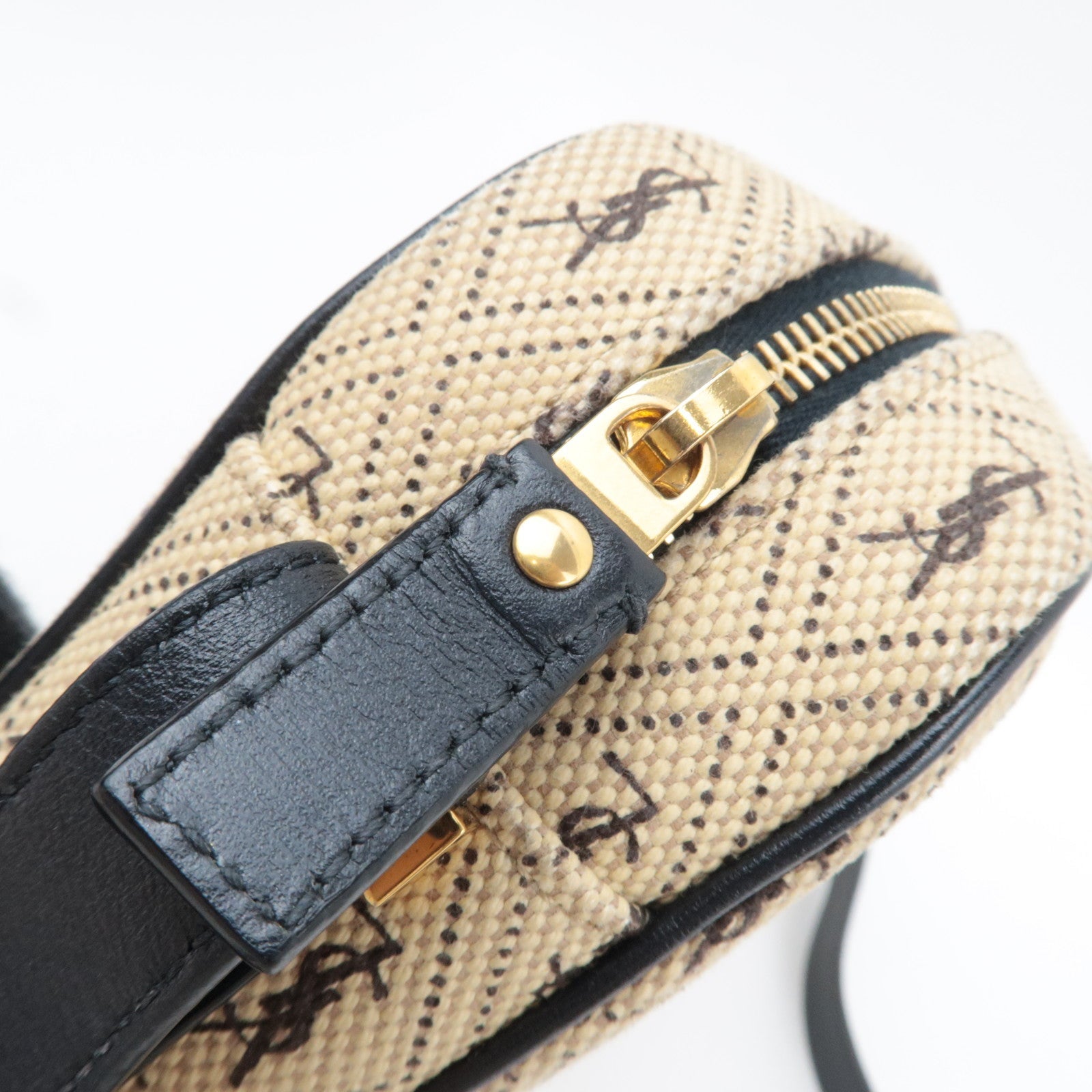 Saint Laurent Monogram Allover Shoulder Bag Cotton Canvas Leather Beige *Dust Bag