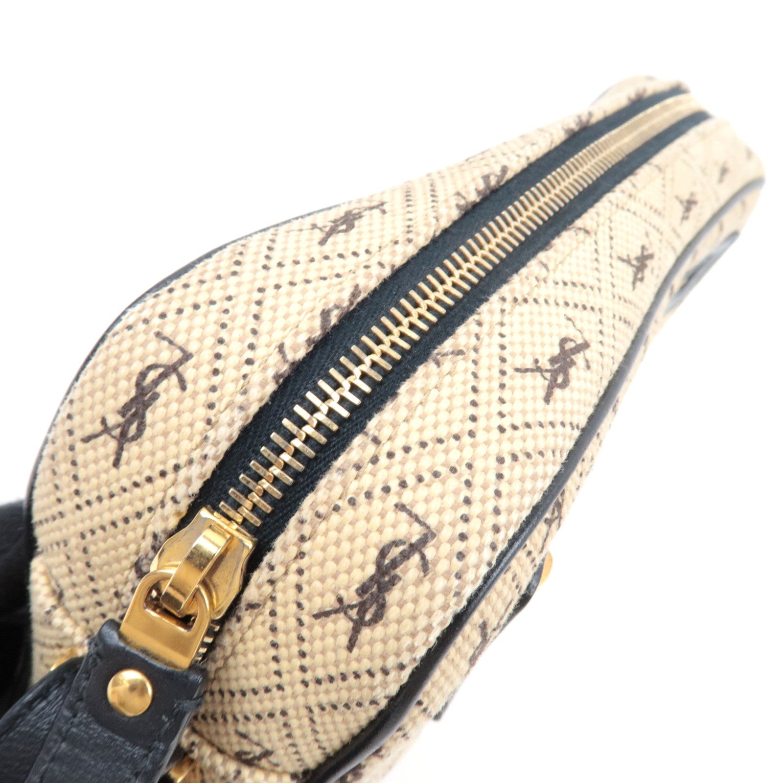 Saint Laurent Monogram Allover Shoulder Bag Cotton Canvas Leather Beige *Dust Bag