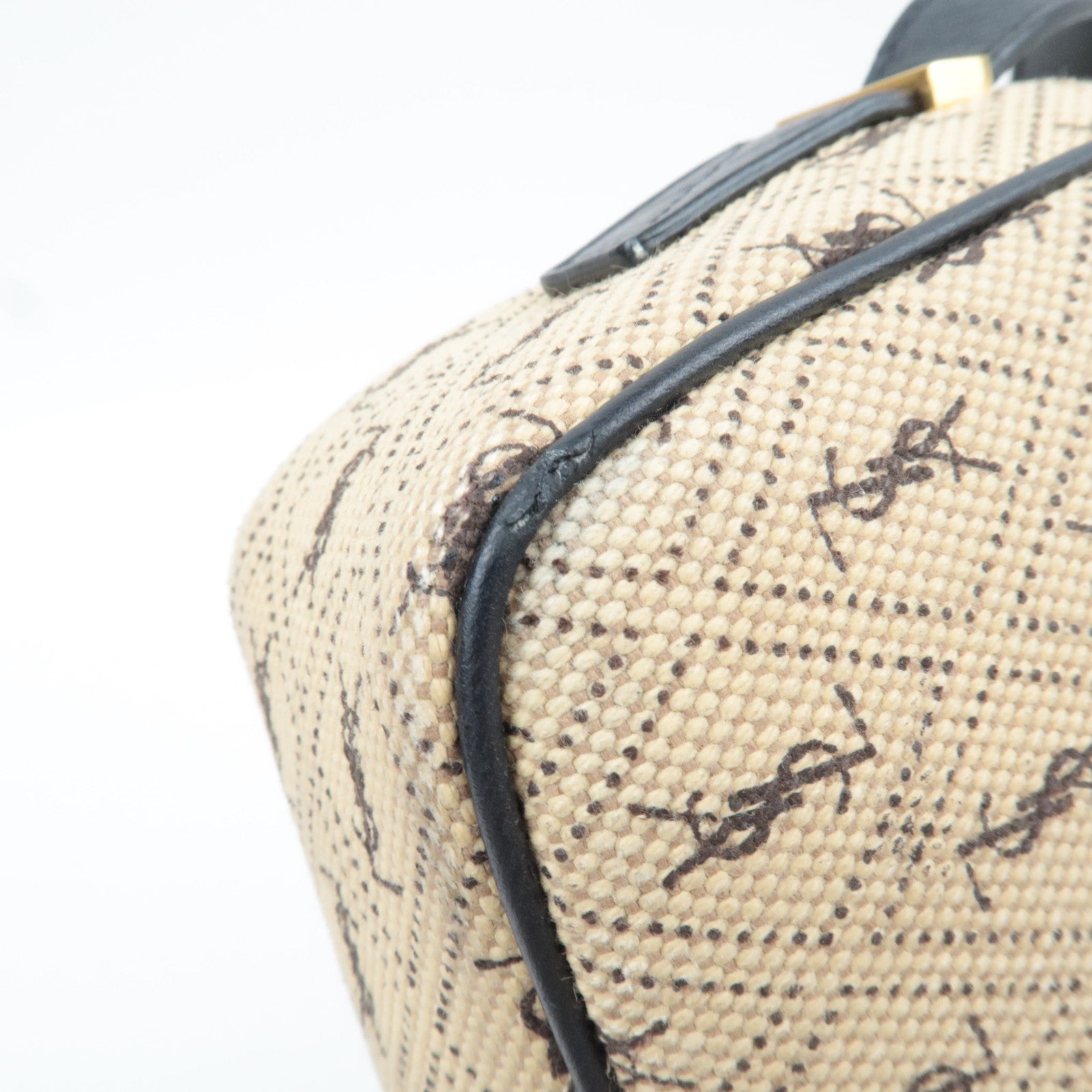 Saint Laurent Monogram Allover Shoulder Bag Cotton Canvas Leather Beige *Dust Bag