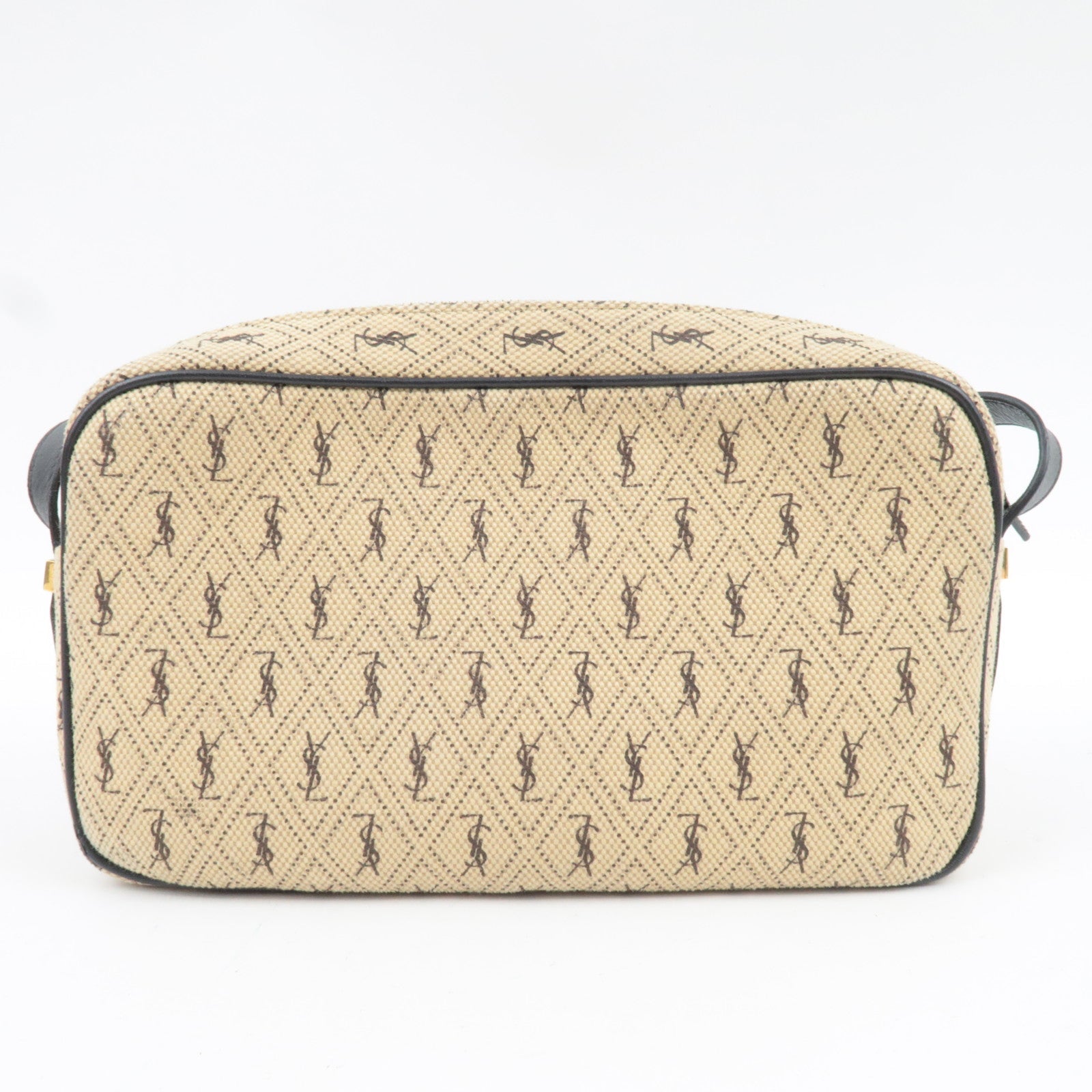 Saint Laurent Monogram Allover Shoulder Bag Cotton Canvas Leather Beige *Dust Bag