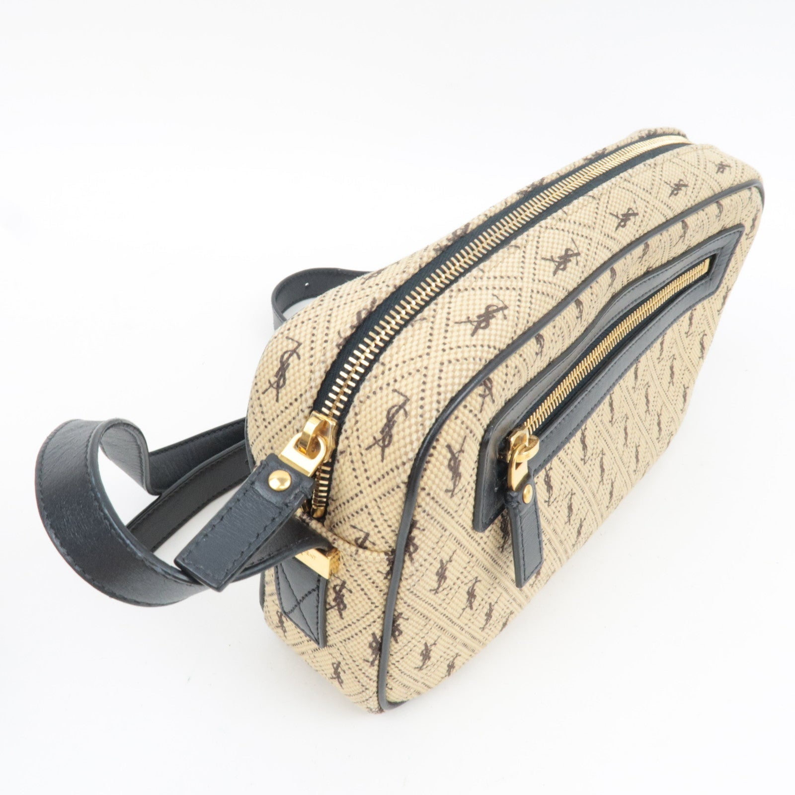 Saint Laurent Monogram Allover Shoulder Bag Cotton Canvas Leather Beige *Dust Bag