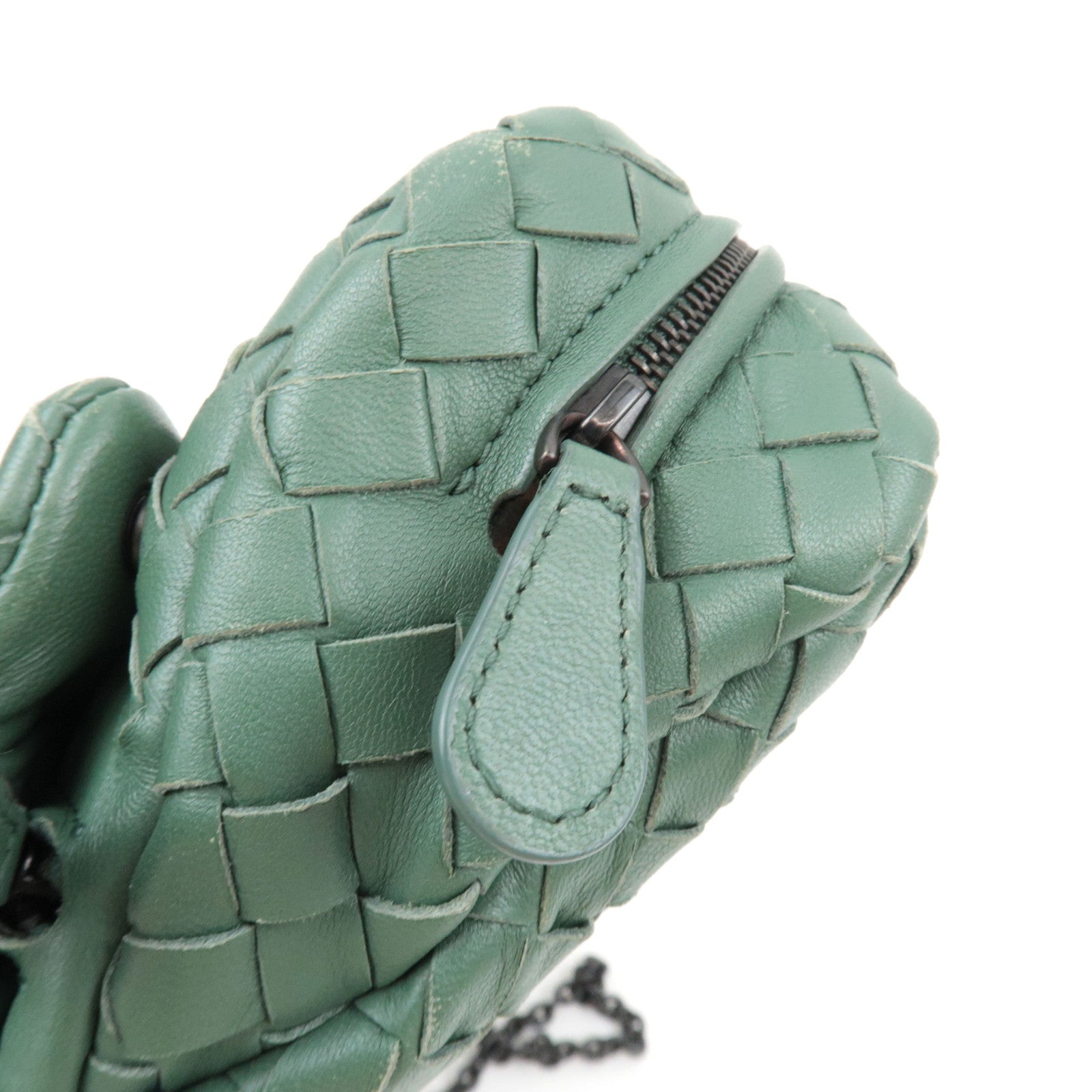 BOTTEGA VENETA Intrecciato Chain Shoulder Pouch Bag Leather Green *Chain strap