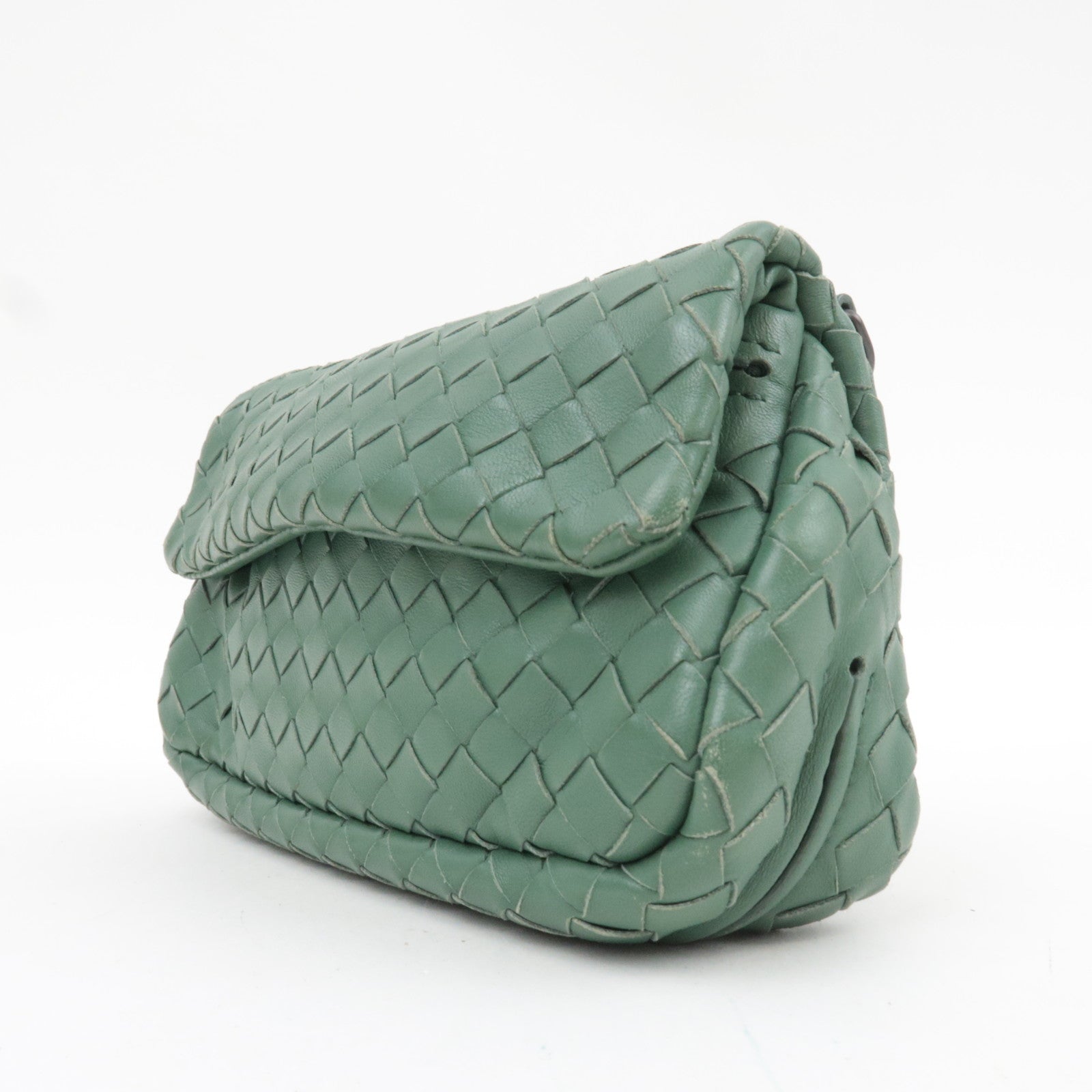 BOTTEGA VENETA Intrecciato Chain Shoulder Pouch Bag Leather Green *Chain strap