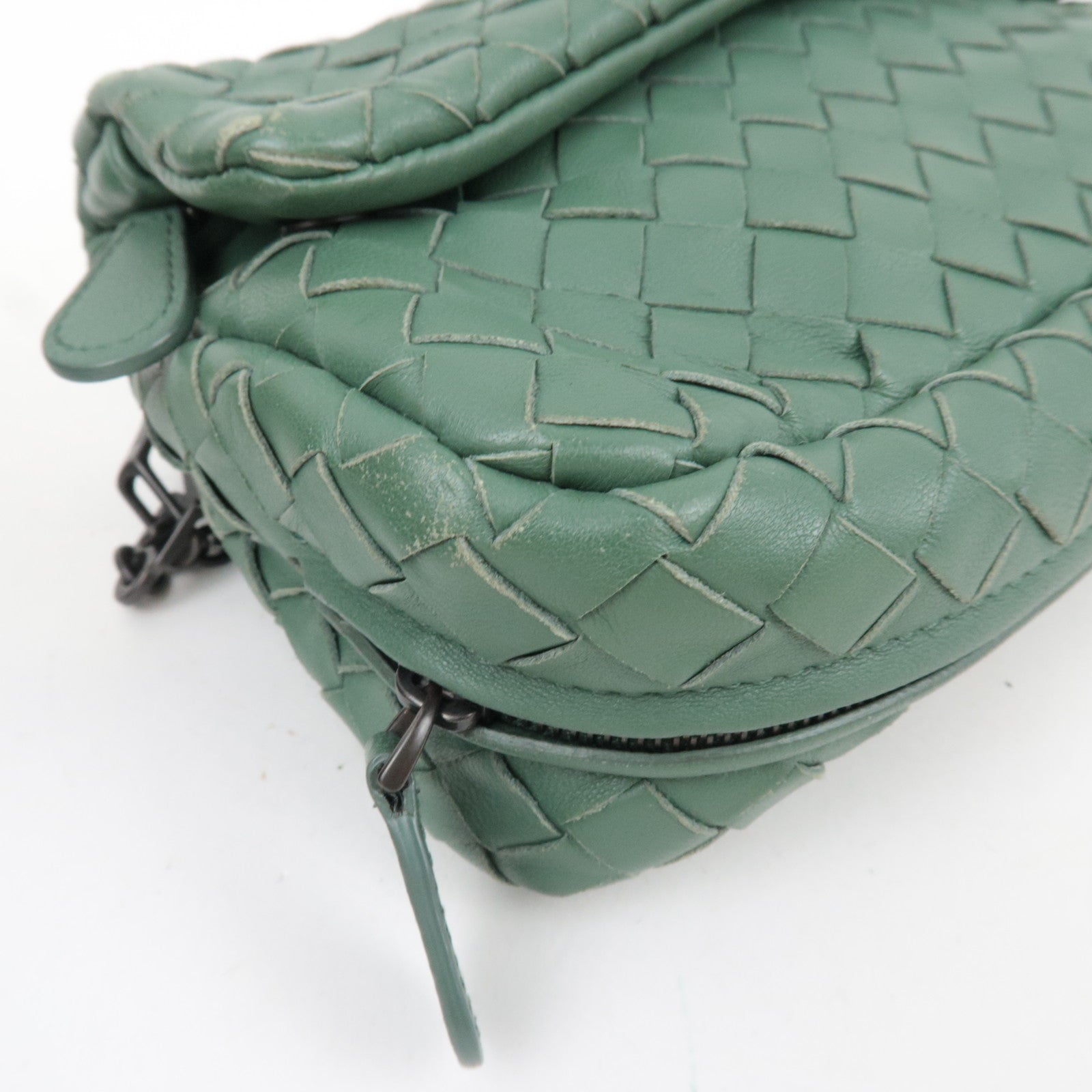 BOTTEGA VENETA Intrecciato Chain Shoulder Pouch Bag Leather Green *Chain strap