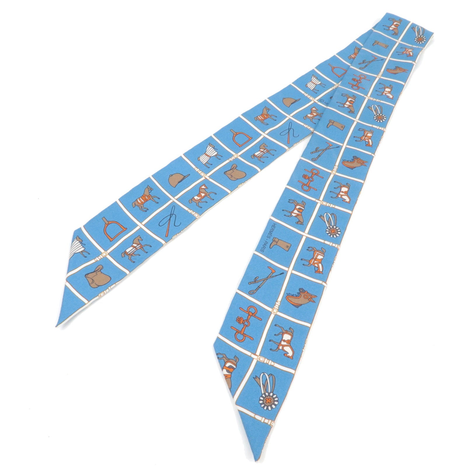 Hermes Twilly Scarf Couvertures et Tenues de Jour HERMES Silk 100% Blue *Box82529