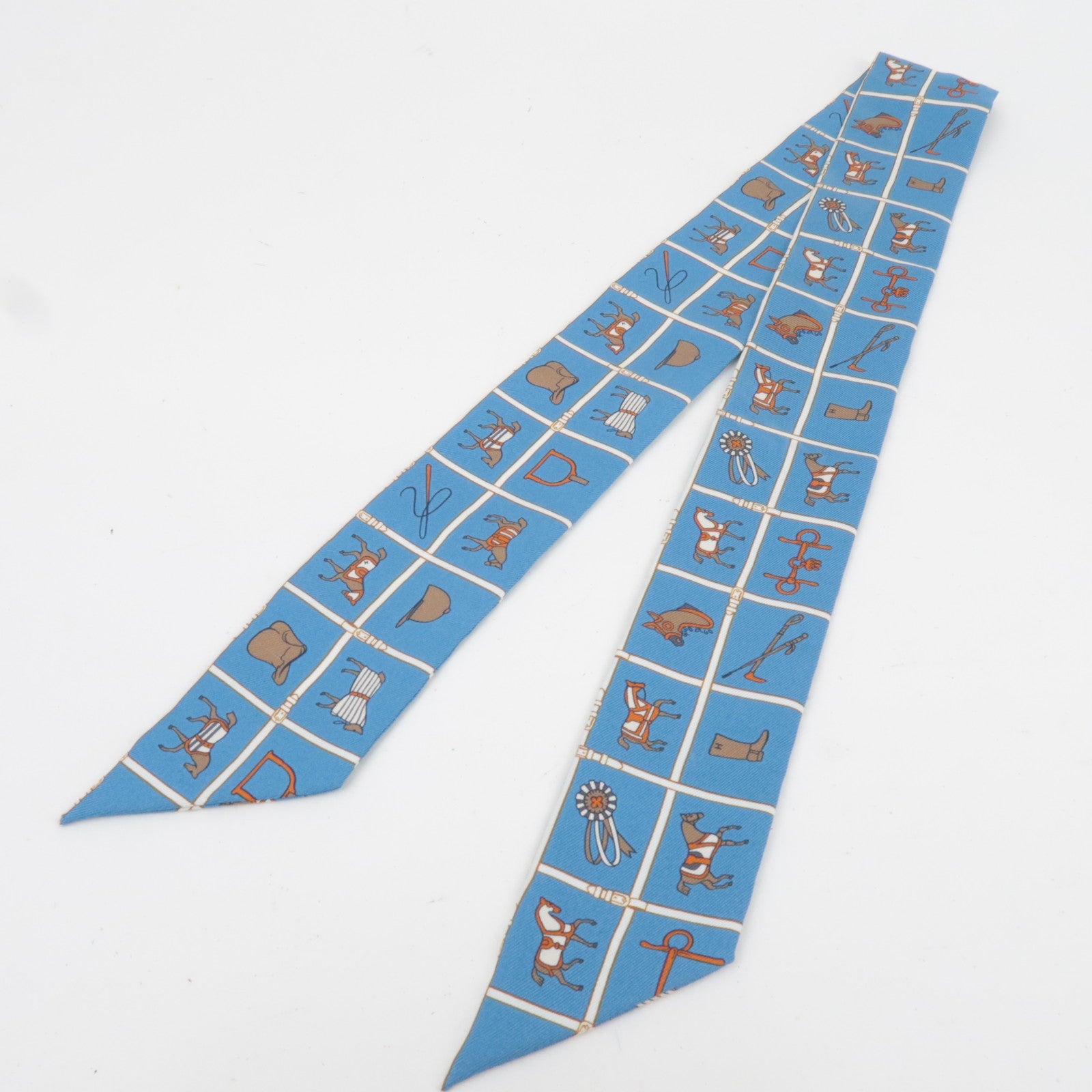 HERMES Twilly Scarf Couvertures et Tenues de Jour HERMES Silk 100% Blue *Box