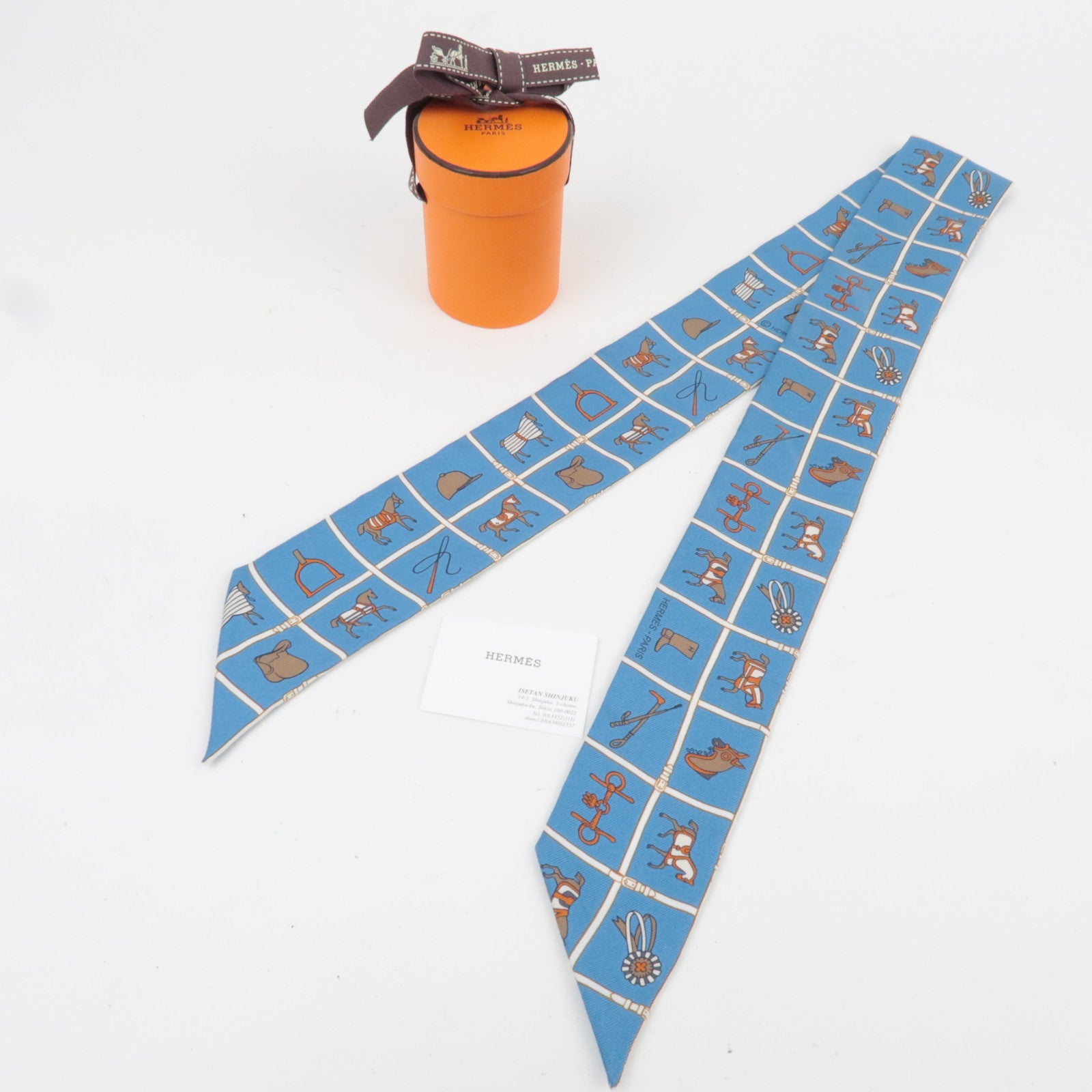 HERMES Twilly Scarf Couvertures et Tenues de Jour HERMES Silk 100% Blue *Box