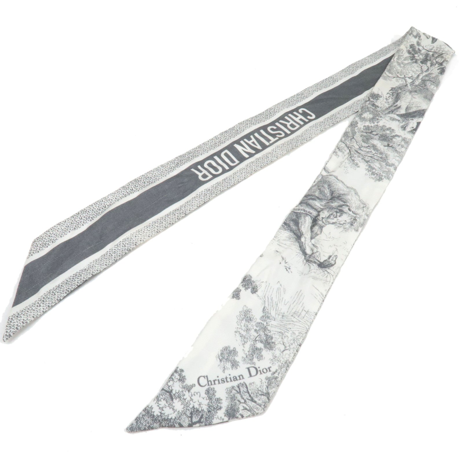 Christian Dior Mitza Twilly Scarf Animal Print Silk 100% White *Box82530