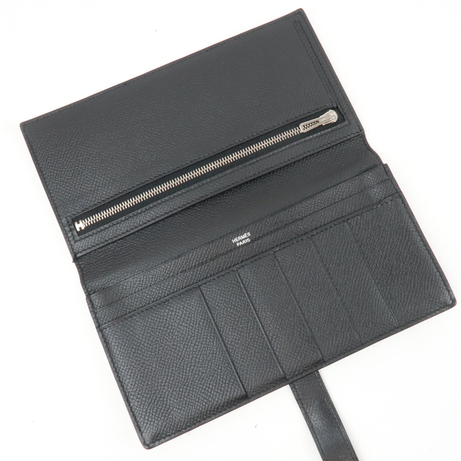 HERMES Bearn Soufflet Long Wallet □K Stamp (2007) Veau Epsom Black Silver HDW *Box